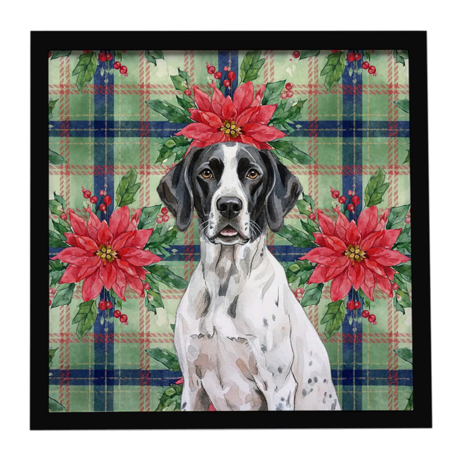 Caroline's Treasures Black and White Pointer Christmas PoinsettIas Framed Metal Print