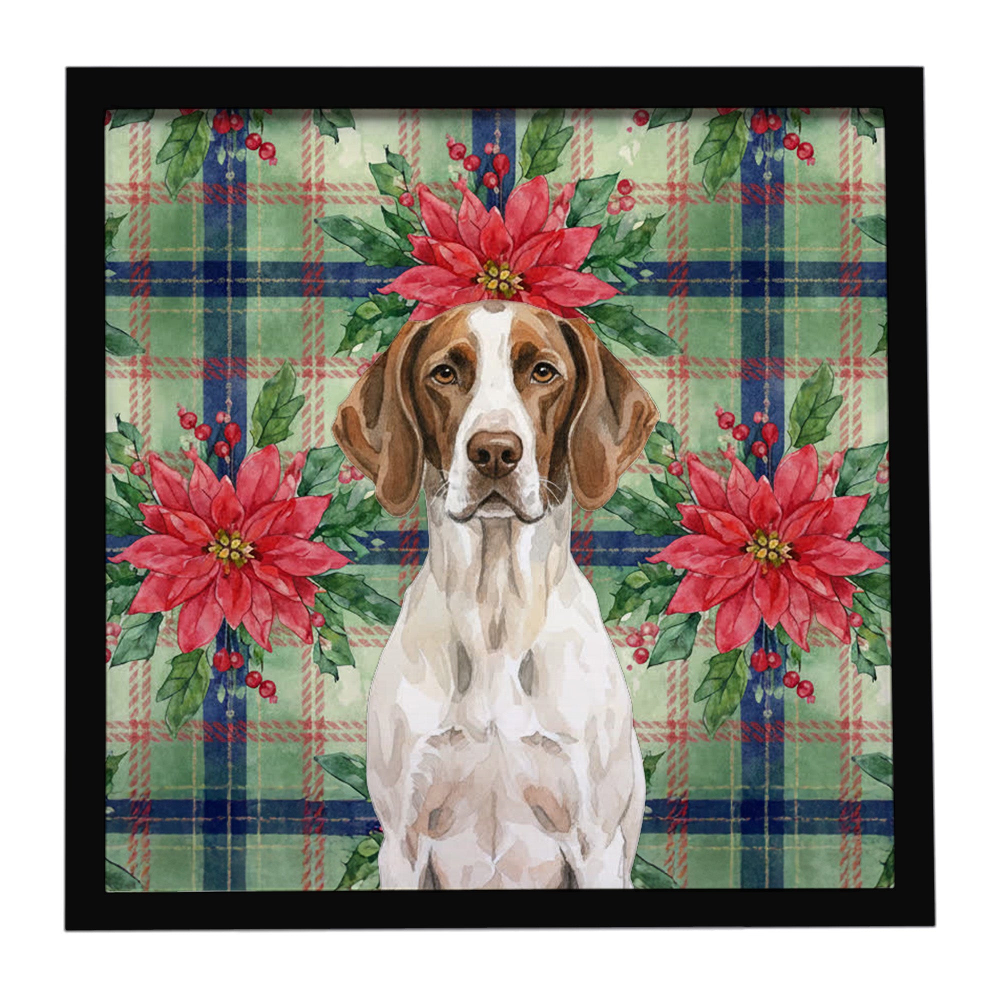 Caroline's Treasures Liver and White Pointer Christmas PoinsettIas Framed Metal Print