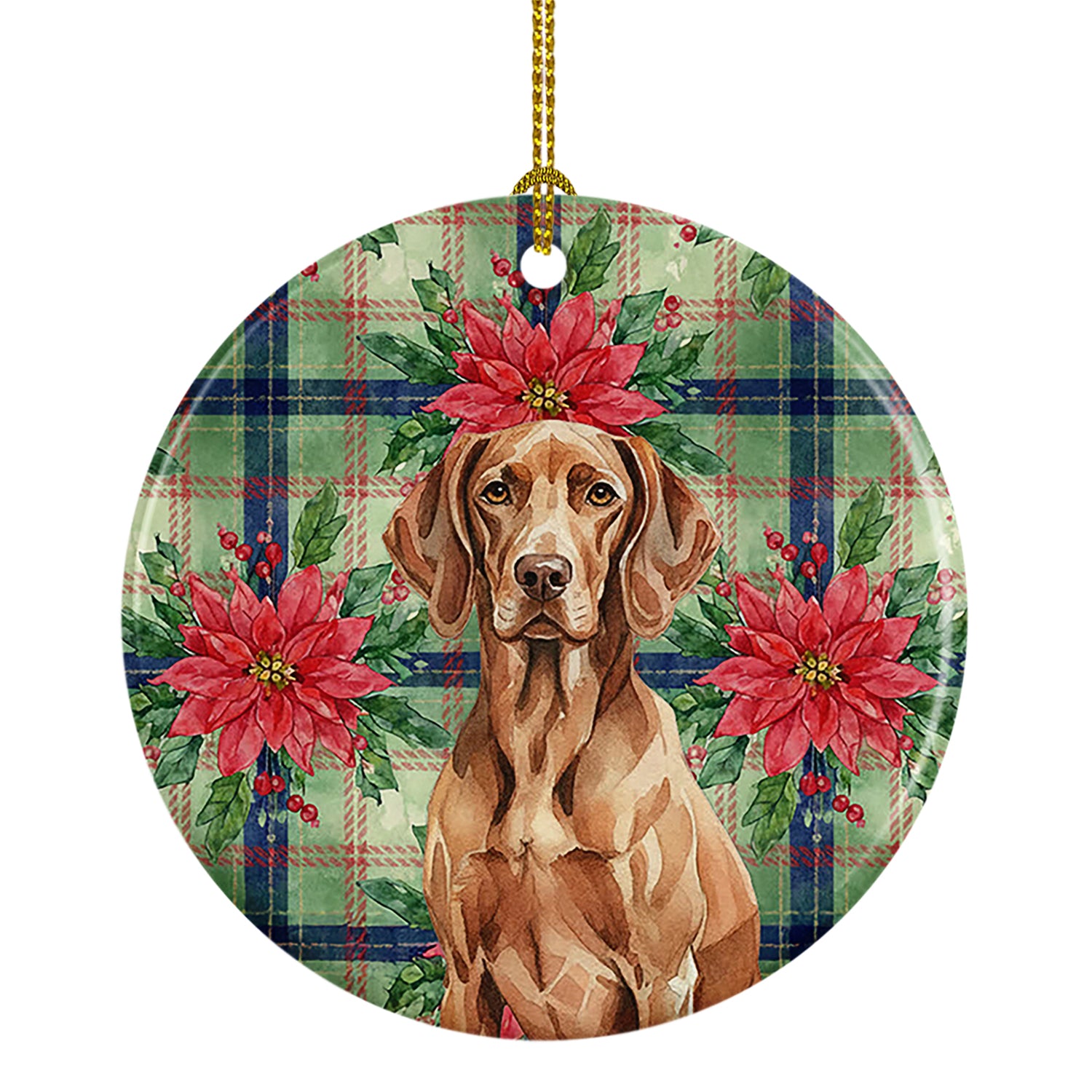 Caroline's Treasures Liver Pointer Christmas PoinsettIas Ceramic Ornament