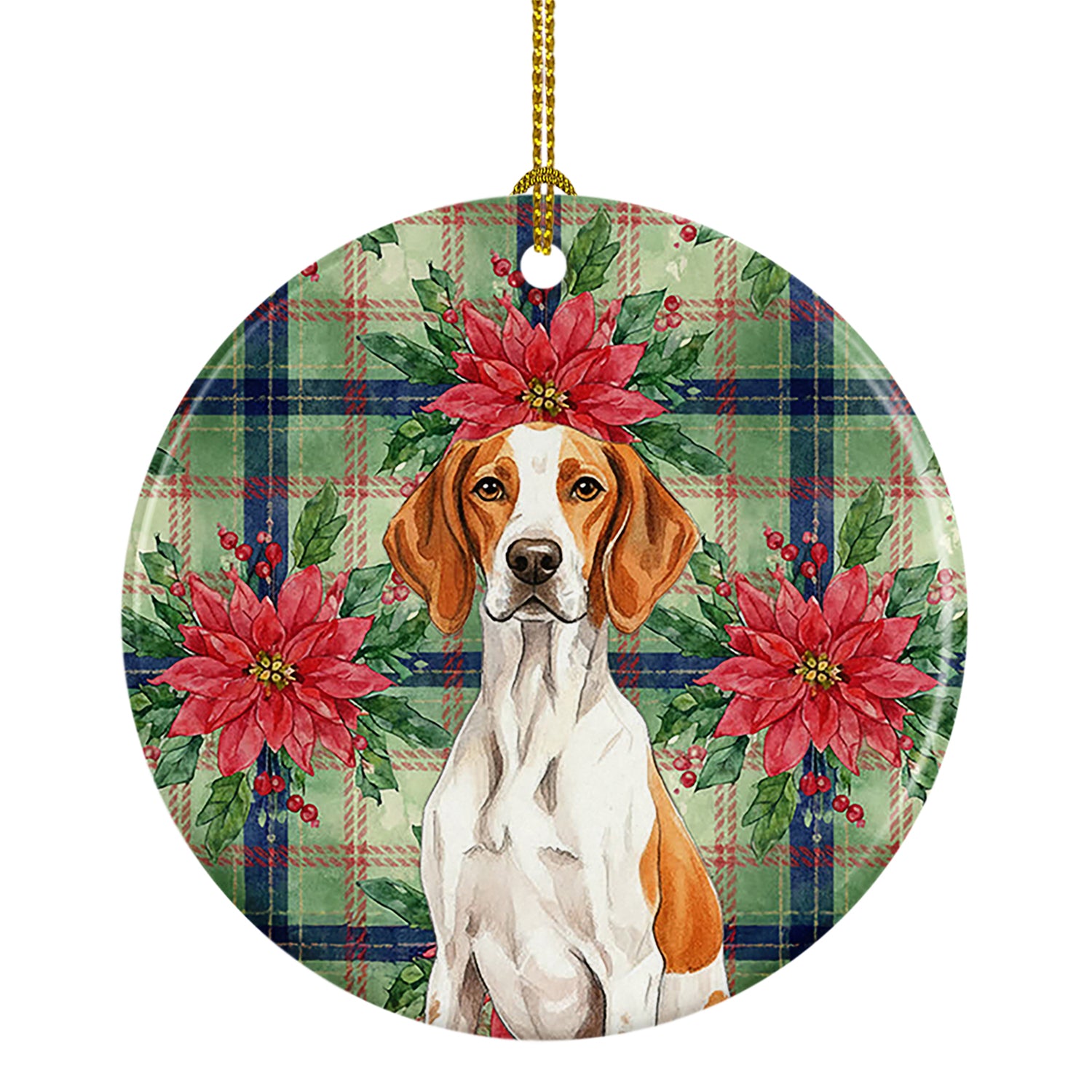 Caroline's Treasures Orange and White Pointer Christmas PoinsettIas Ceramic Ornament