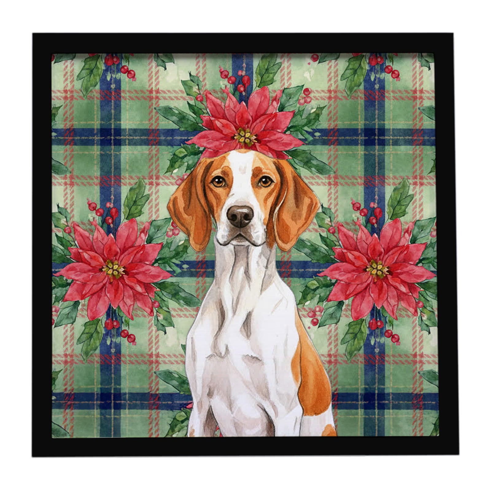 Caroline's Treasures Orange and White Pointer Christmas PoinsettIas Framed Metal Print