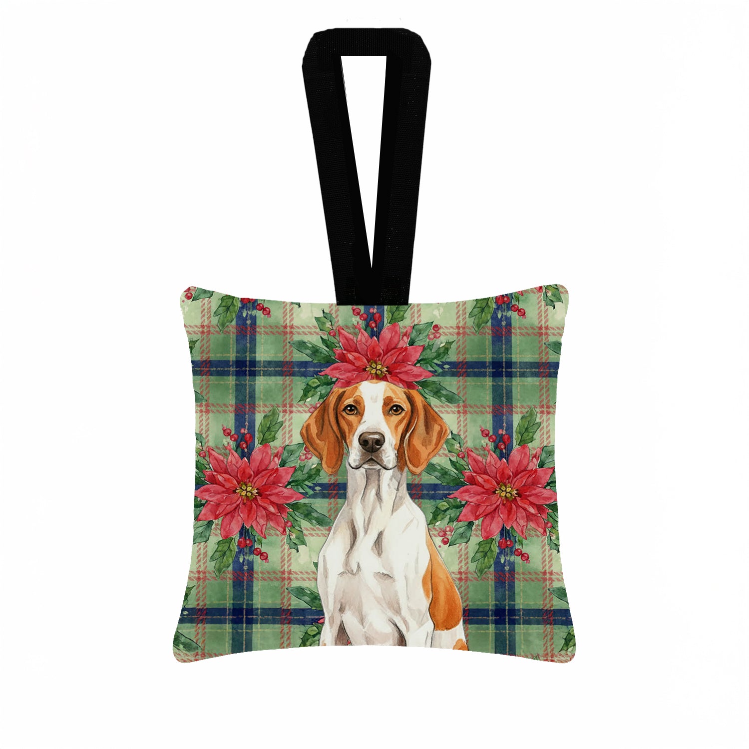 Caroline's Treasures Orange and White Pointer Christmas PoinsettIas Hanging Square Fabric Ornament 3.5 x 3.5