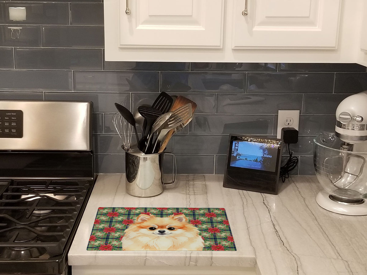 Caroline's Treasures Pomeranian Christmas PoinsettIas Glass Cutting Board