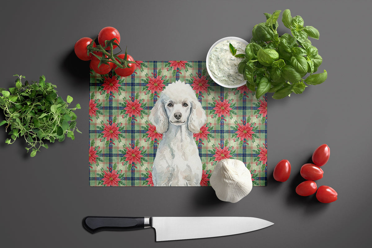 Caroline's Treasures Standard White Poodle Christmas PoinsettIas Glass Cutting Board