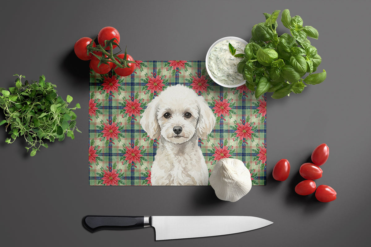 Caroline's Treasures Toy White Poodle Christmas PoinsettIas Glass Cutting Board