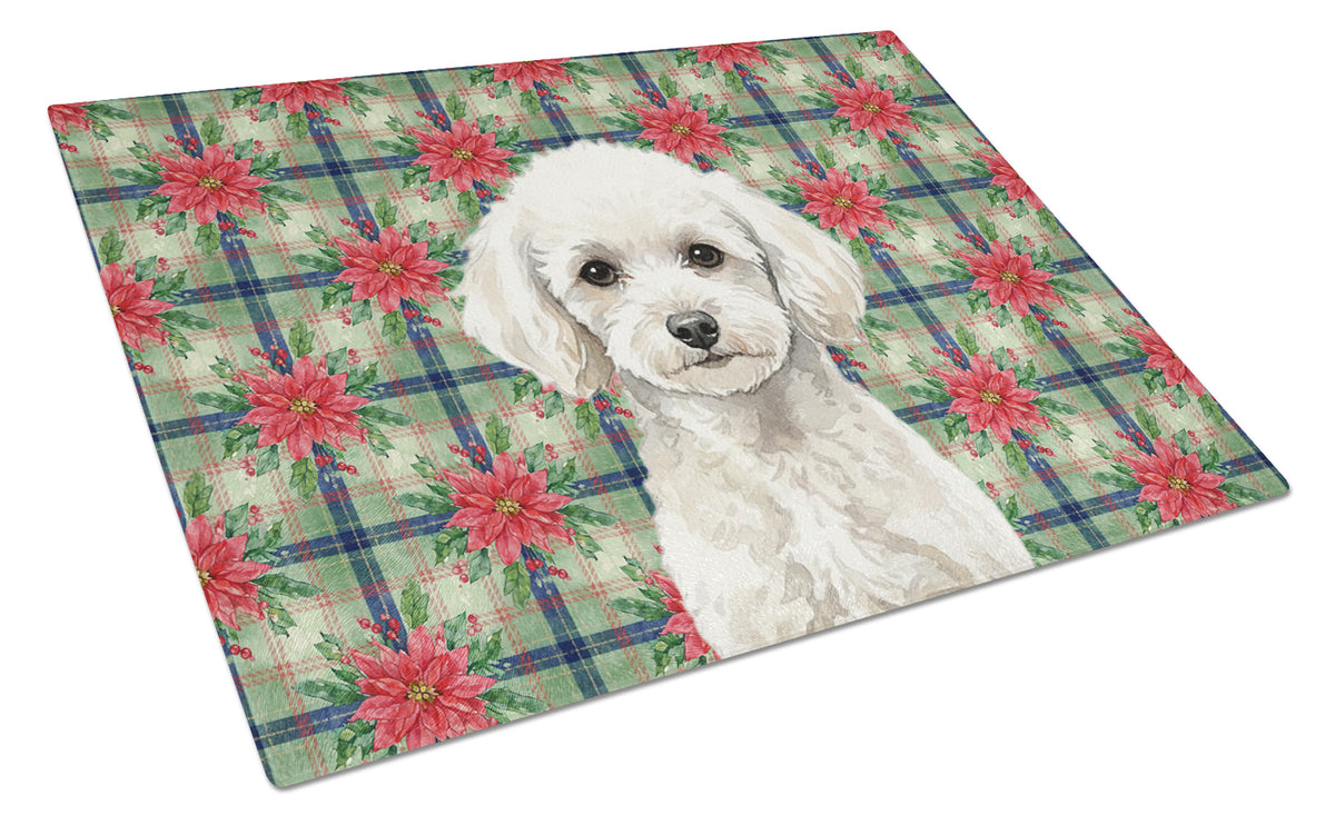 Caroline's Treasures Toy White Poodle Christmas PoinsettIas Glass Cutting Board