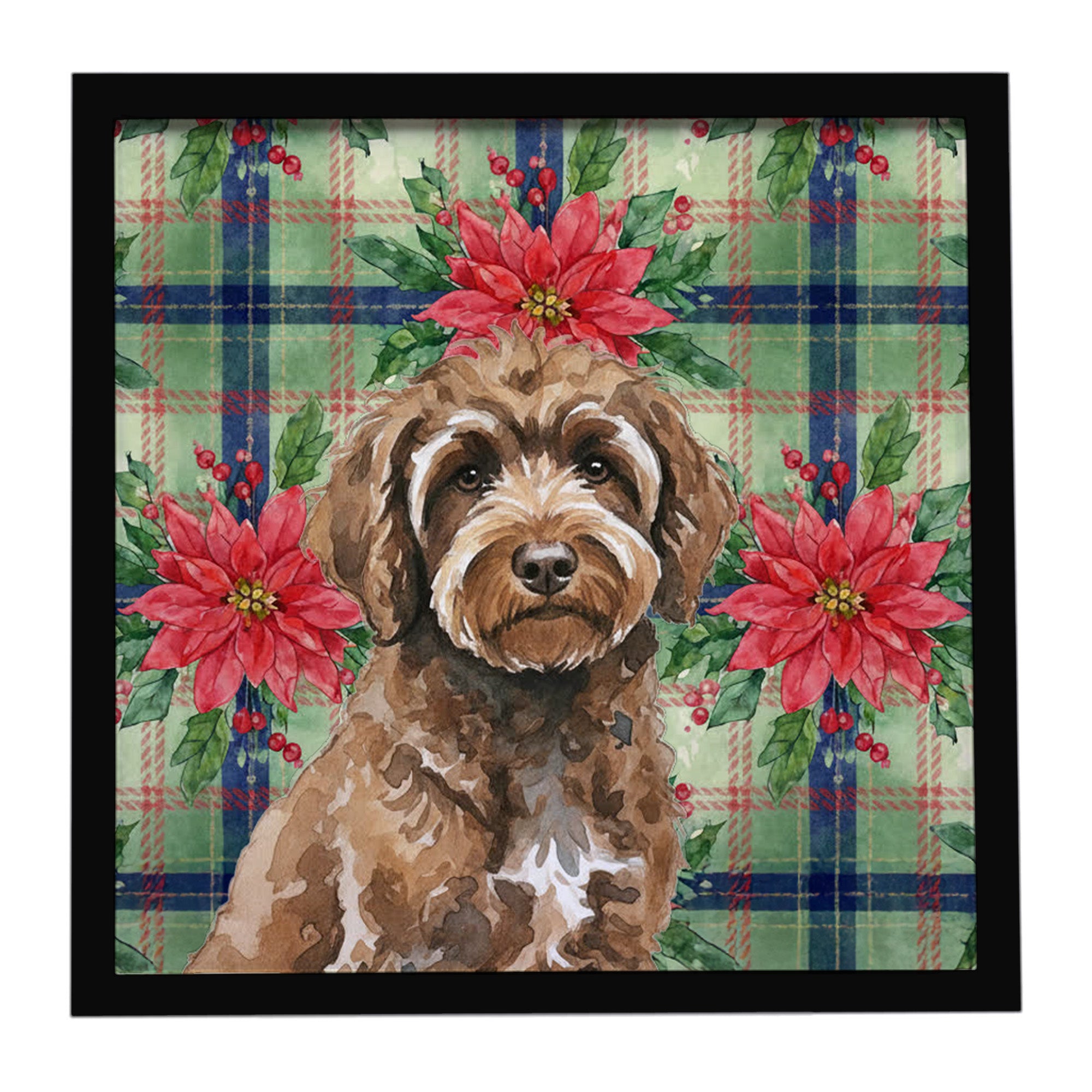 Caroline's Treasures Brown Portuguese Water Dog Christmas PoinsettIas Framed Metal Print