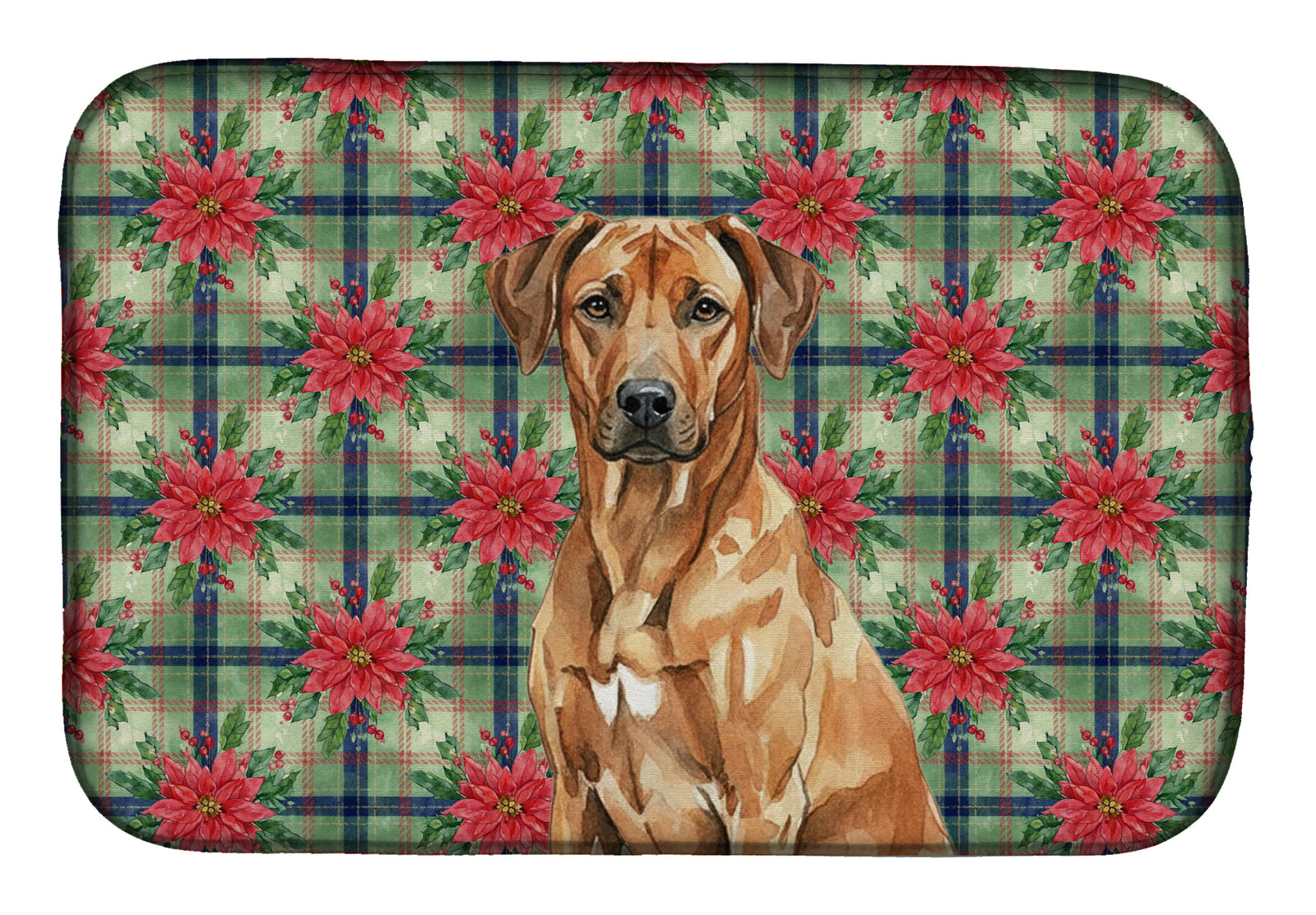Caroline's Treasures Rhodesian Ridgeback Christmas PoinsettIas Dish Drying Mat