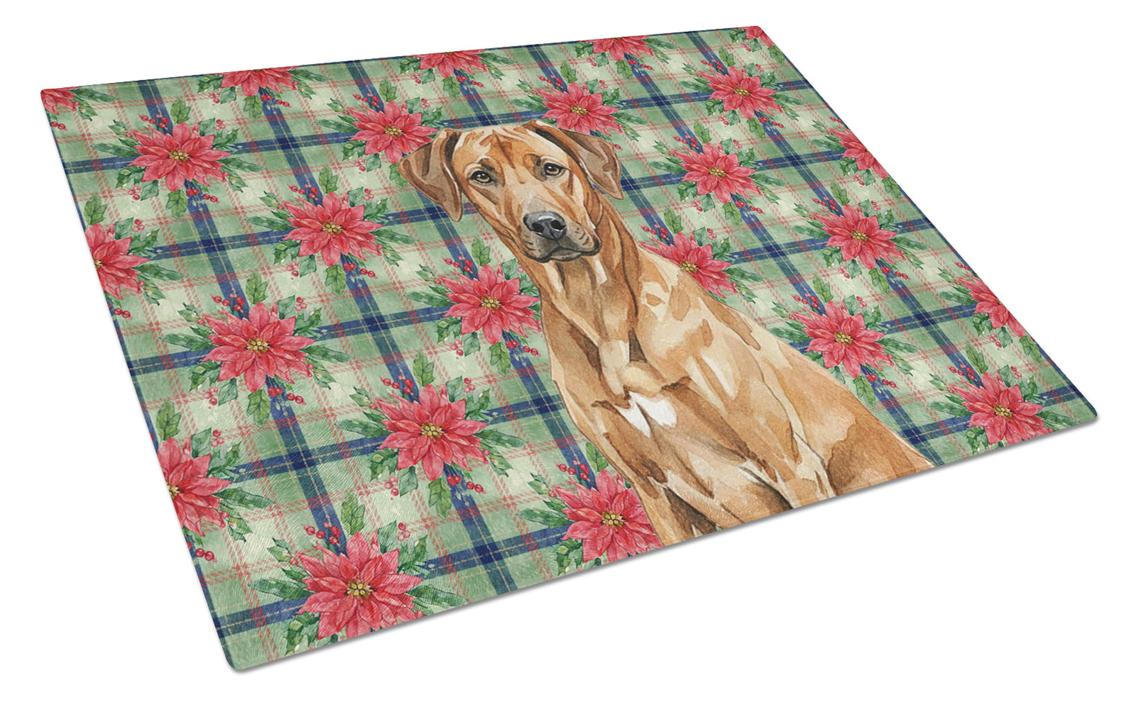 Caroline's Treasures Rhodesian Ridgeback Christmas PoinsettIas Glass Cutting Board