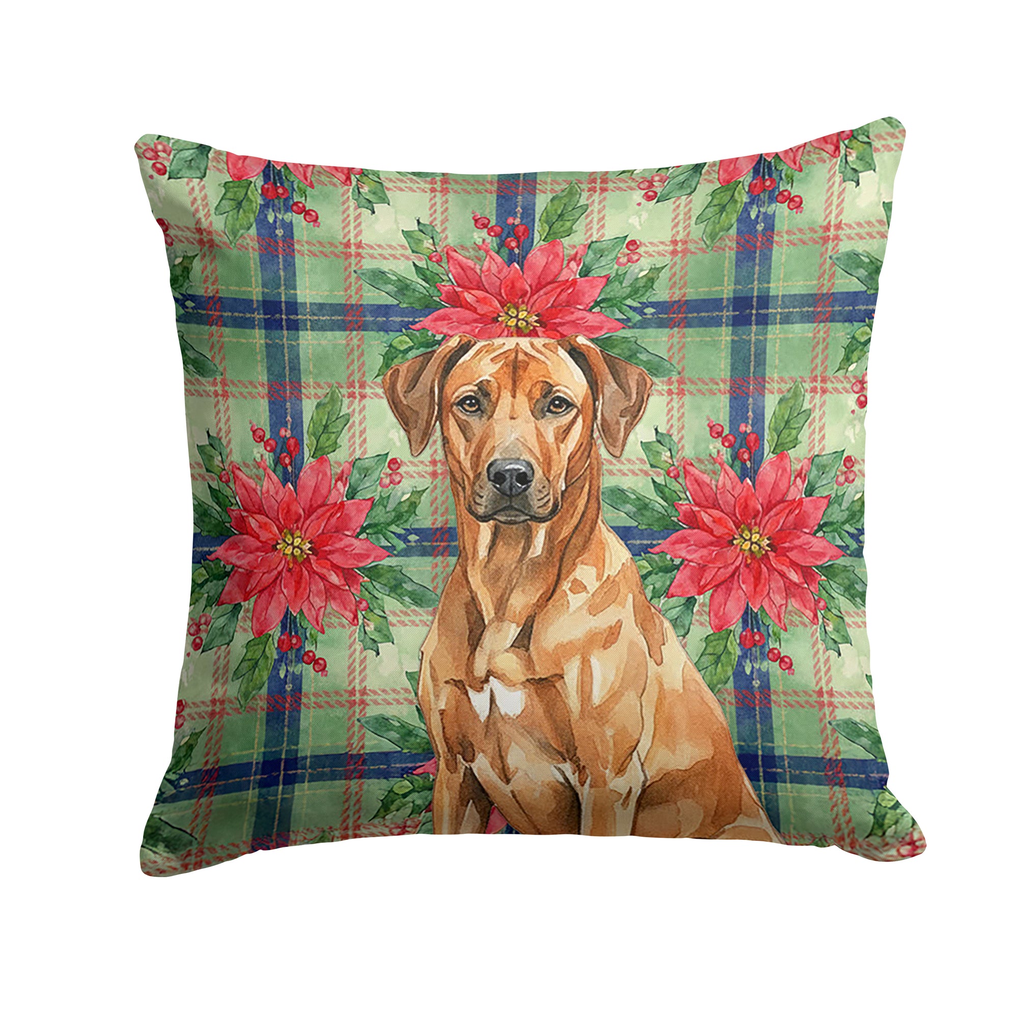 Caroline's Treasures Rhodesian Ridgeback Christmas PoinsettIas Throw Pillow