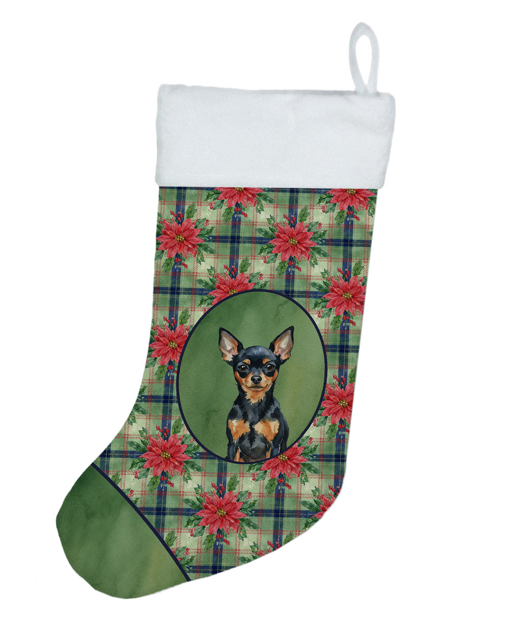 Caroline's Treasures Black and Tan Russian Toy Christmas PoinsettIas Holiday Stocking
