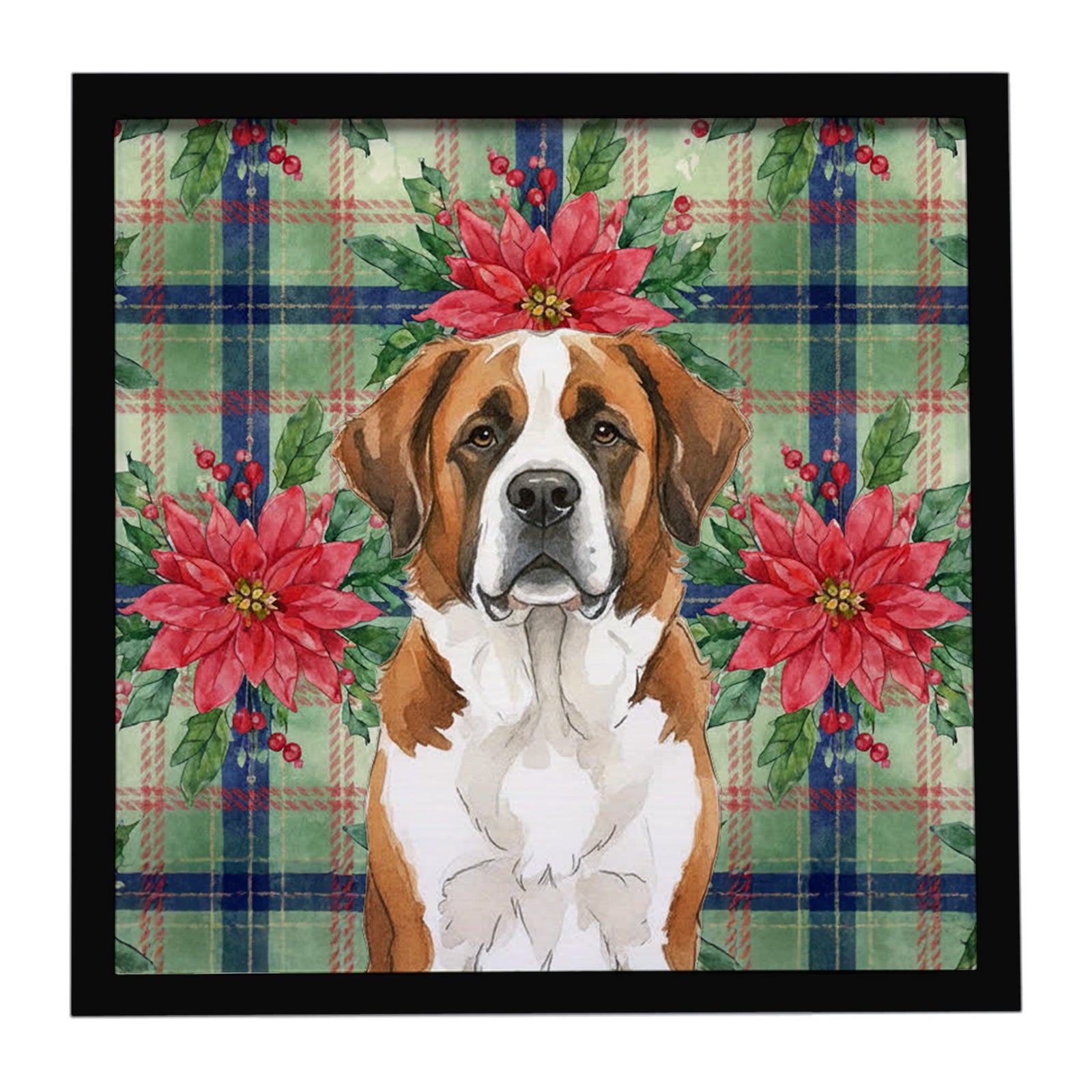 Caroline's Treasures Brown and White Saint Bernard Christmas PoinsettIas Framed Metal Print