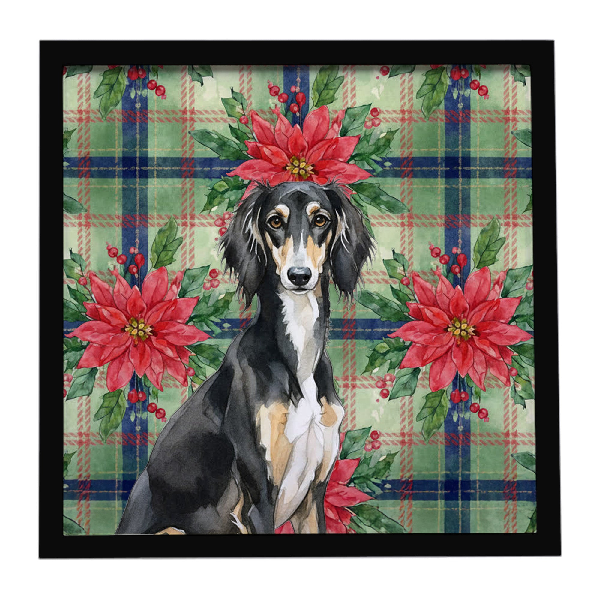 Caroline's Treasures Black and Tan Saluki Christmas PoinsettIas Framed Metal Print