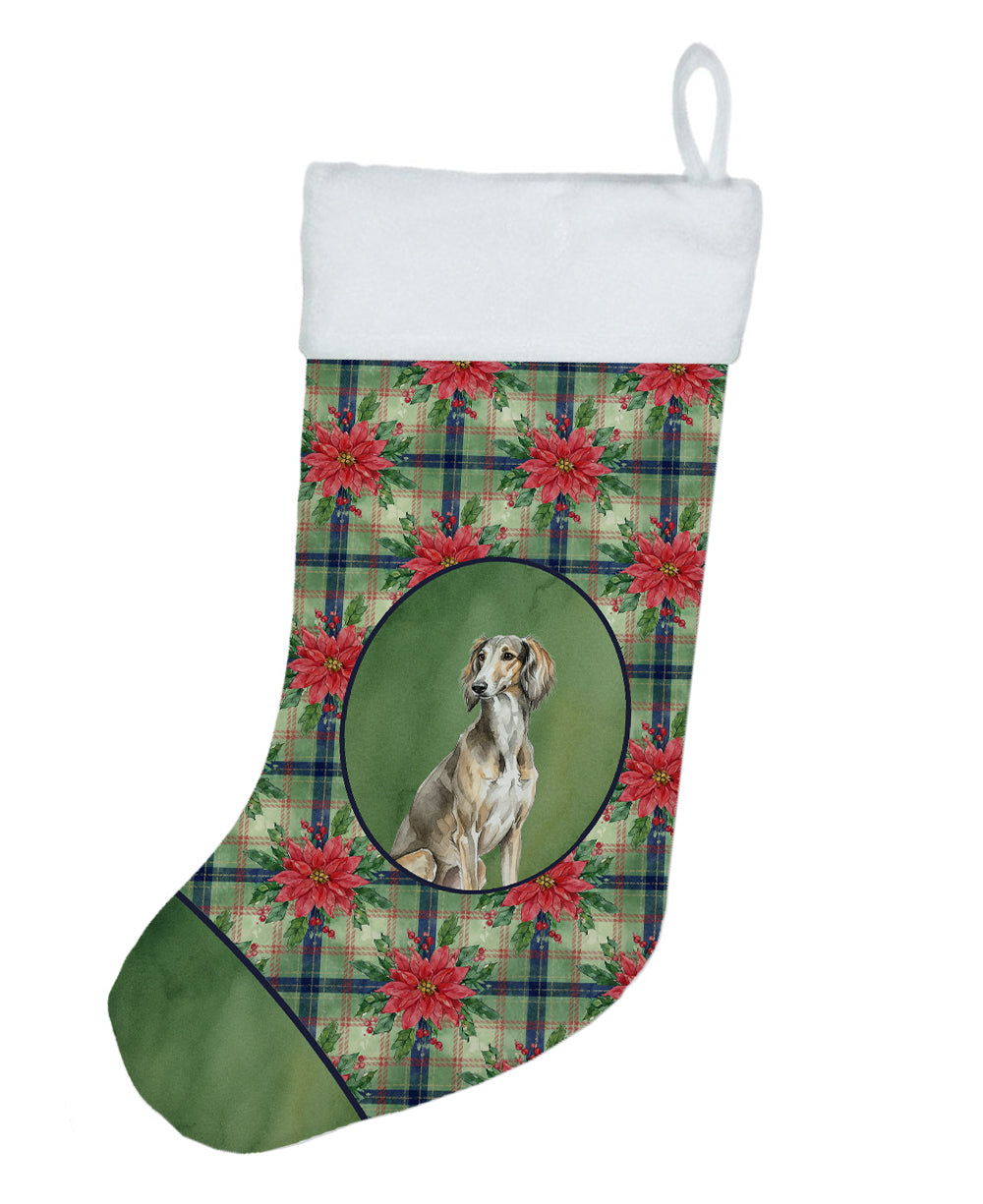 Caroline's Treasures Grizzle Saluki Christmas PoinsettIas Holiday Stocking