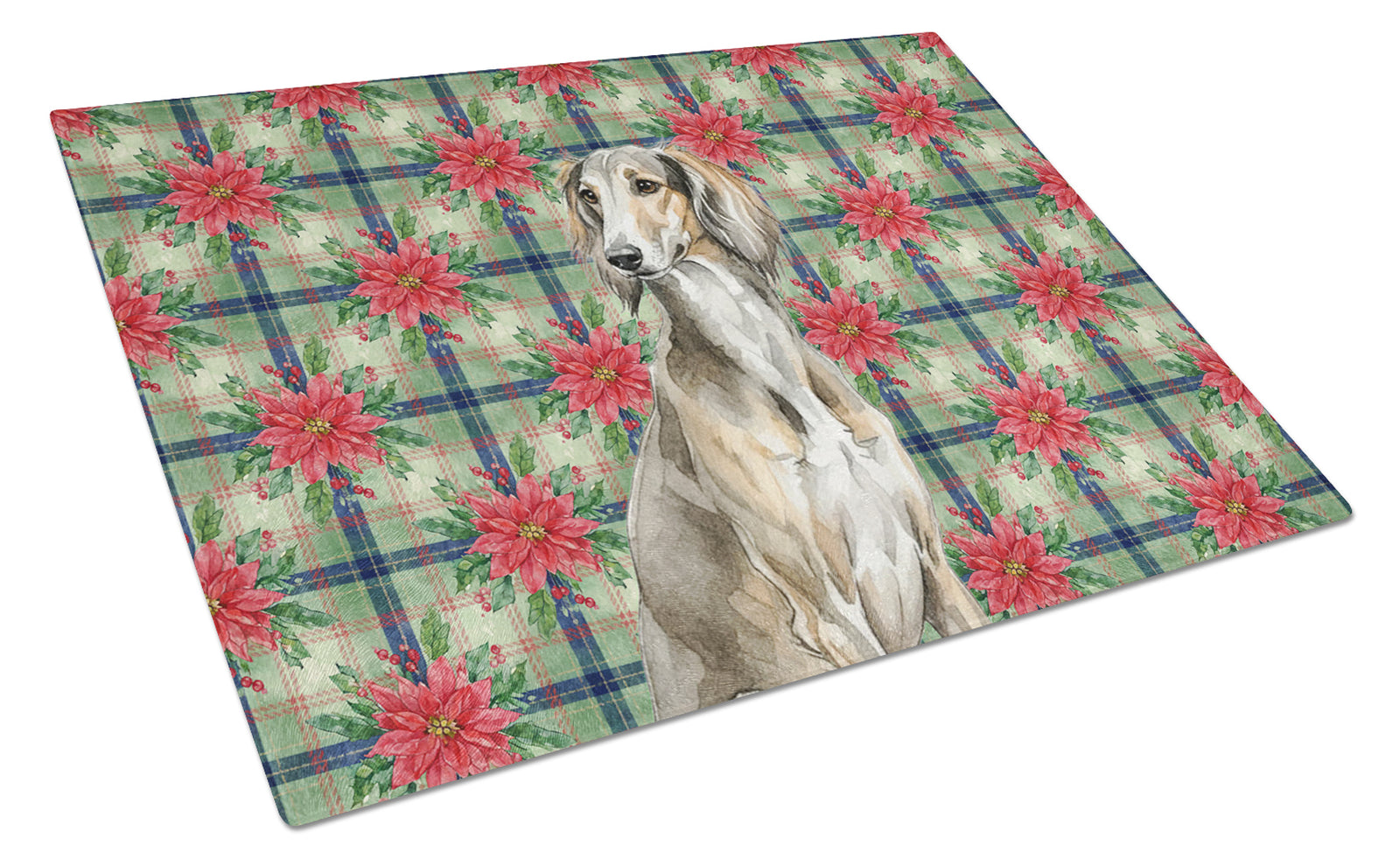 Caroline's Treasures Grizzle Saluki Christmas PoinsettIas Glass Cutting Board