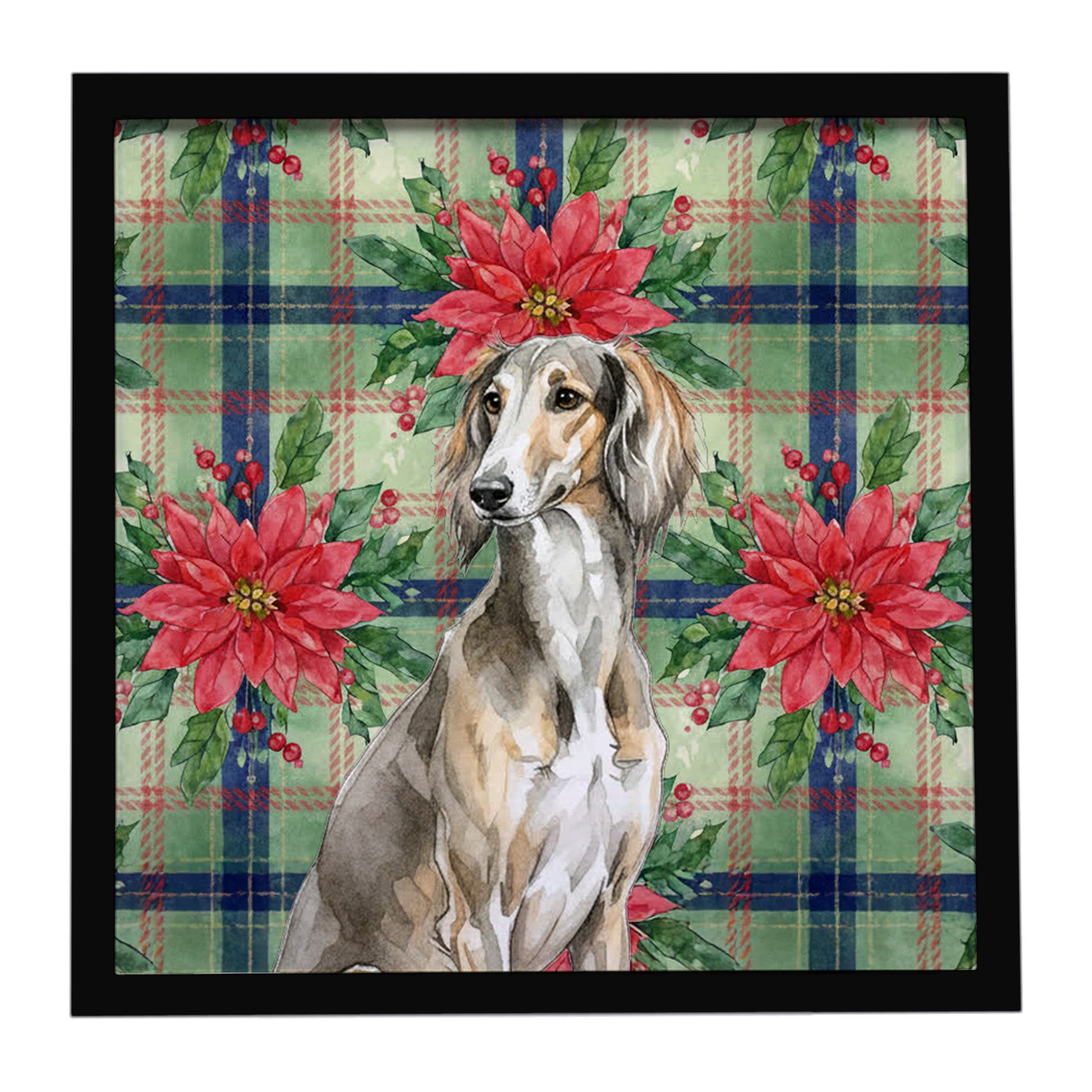 Caroline's Treasures Grizzle Saluki Christmas PoinsettIas Framed Metal Print