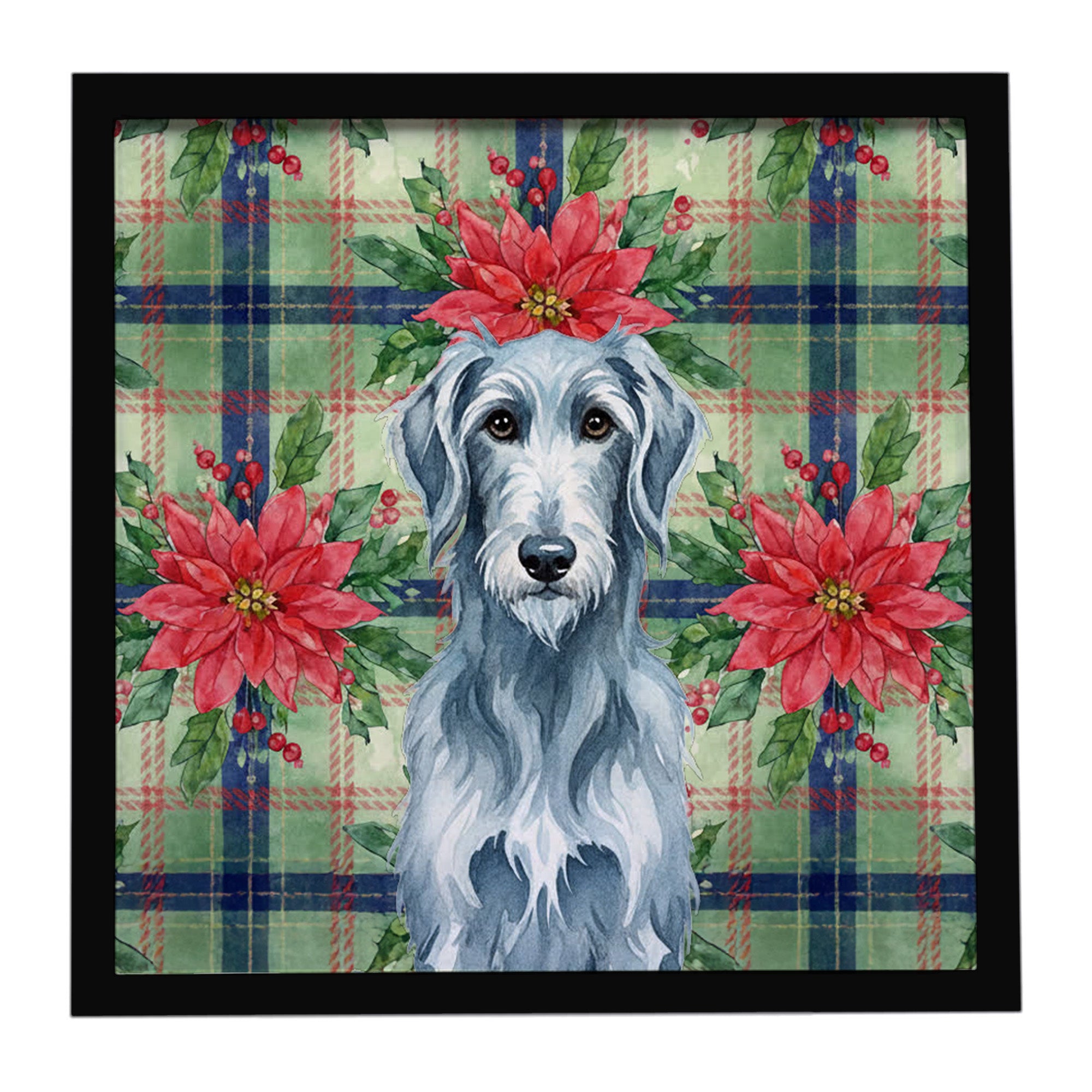 Caroline's Treasures Blue-Gray Scottish Deerhound Christmas PoinsettIas Framed Metal Print