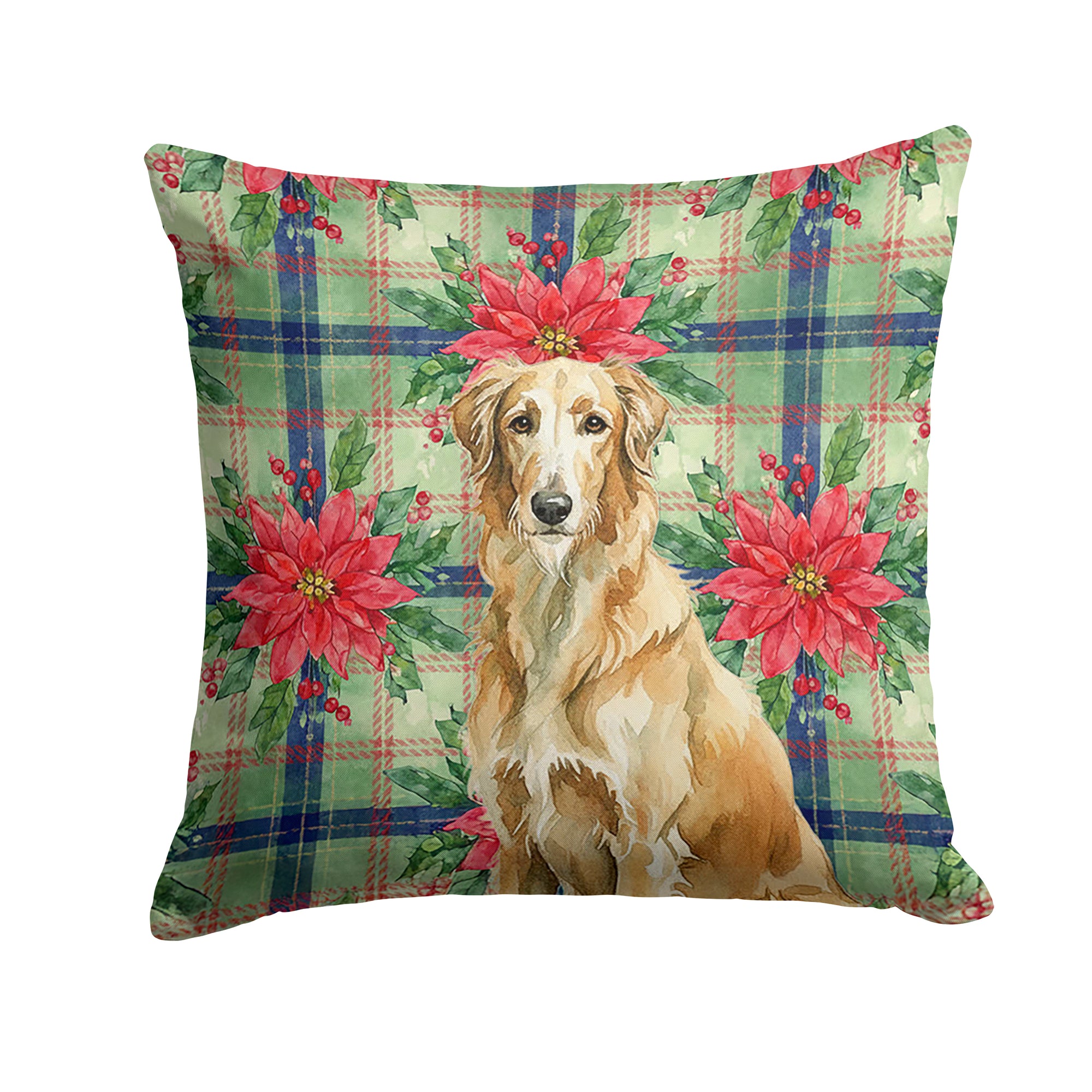 Caroline's Treasures Wheaten Scottish Deerhound Christmas PoinsettIas Throw Pillow