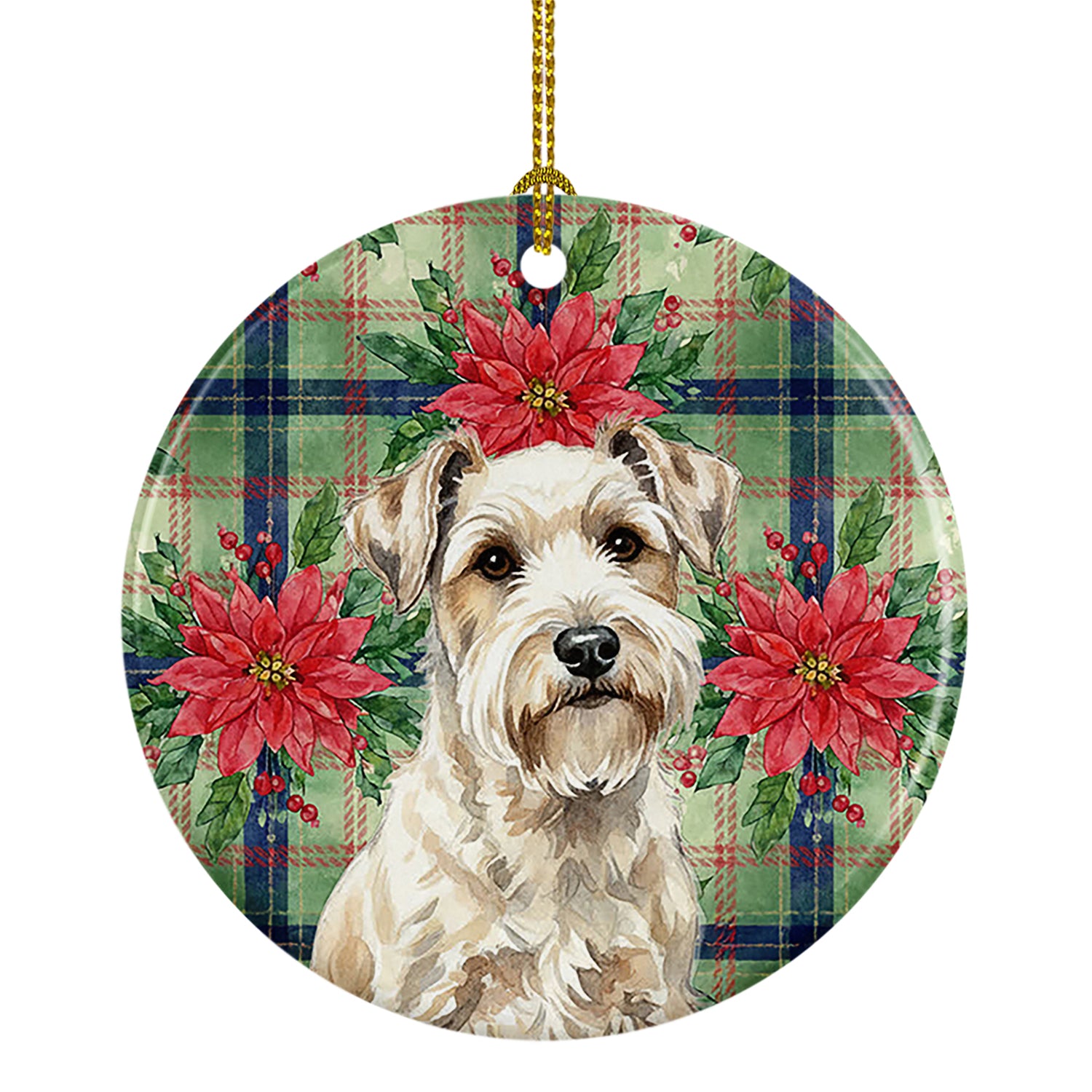 Caroline's Treasures Sealyham Terrier Christmas PoinsettIas Ceramic Ornament