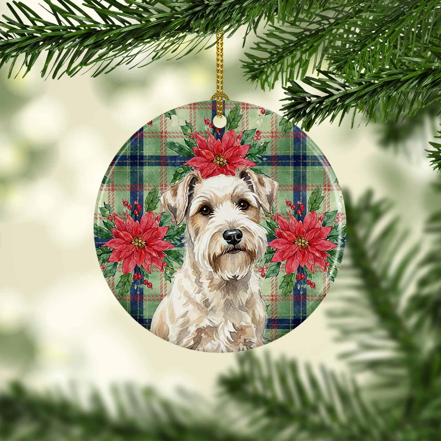 Caroline's Treasures Sealyham Terrier Christmas PoinsettIas Ceramic Ornament
