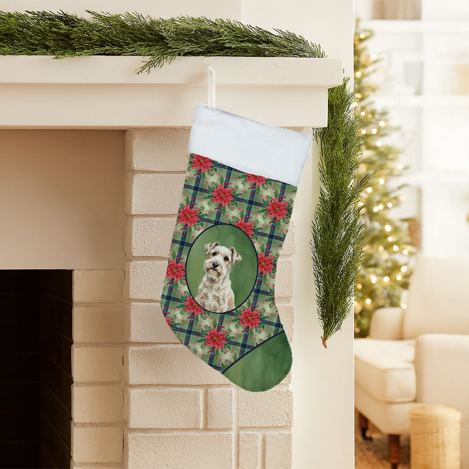Caroline's Treasures Sealyham Terrier Christmas PoinsettIas Holiday Stocking