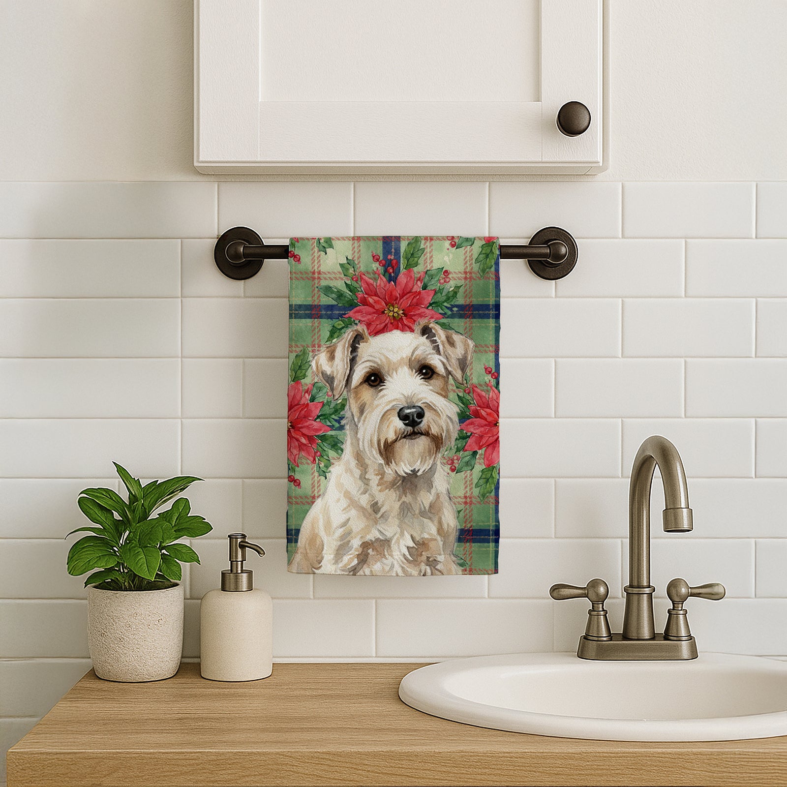 Caroline's Treasures Sealyham Terrier Christmas PoinsettIas Kitchen Towel