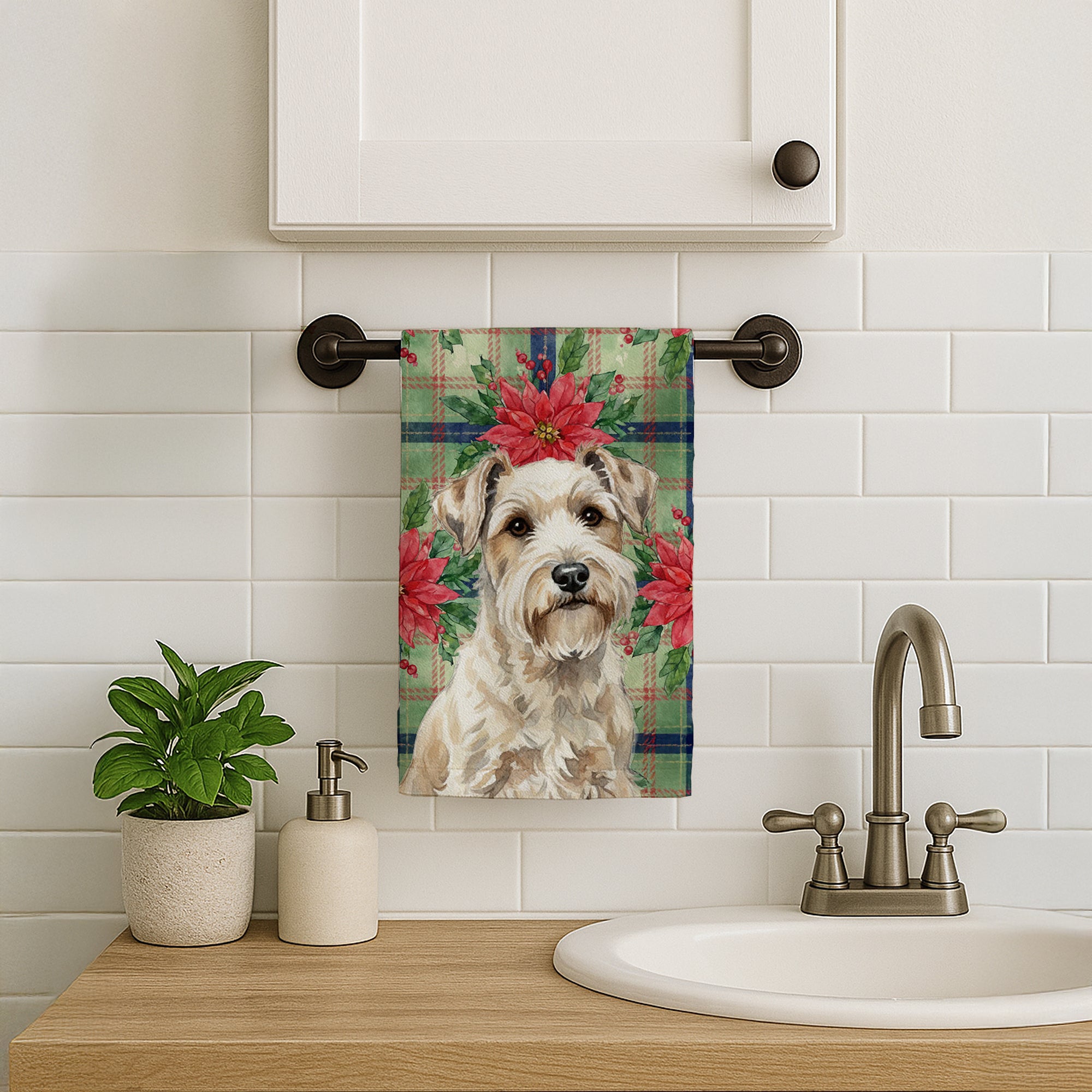 Caroline's Treasures Sealyham Terrier Christmas PoinsettIas Kitchen Towel