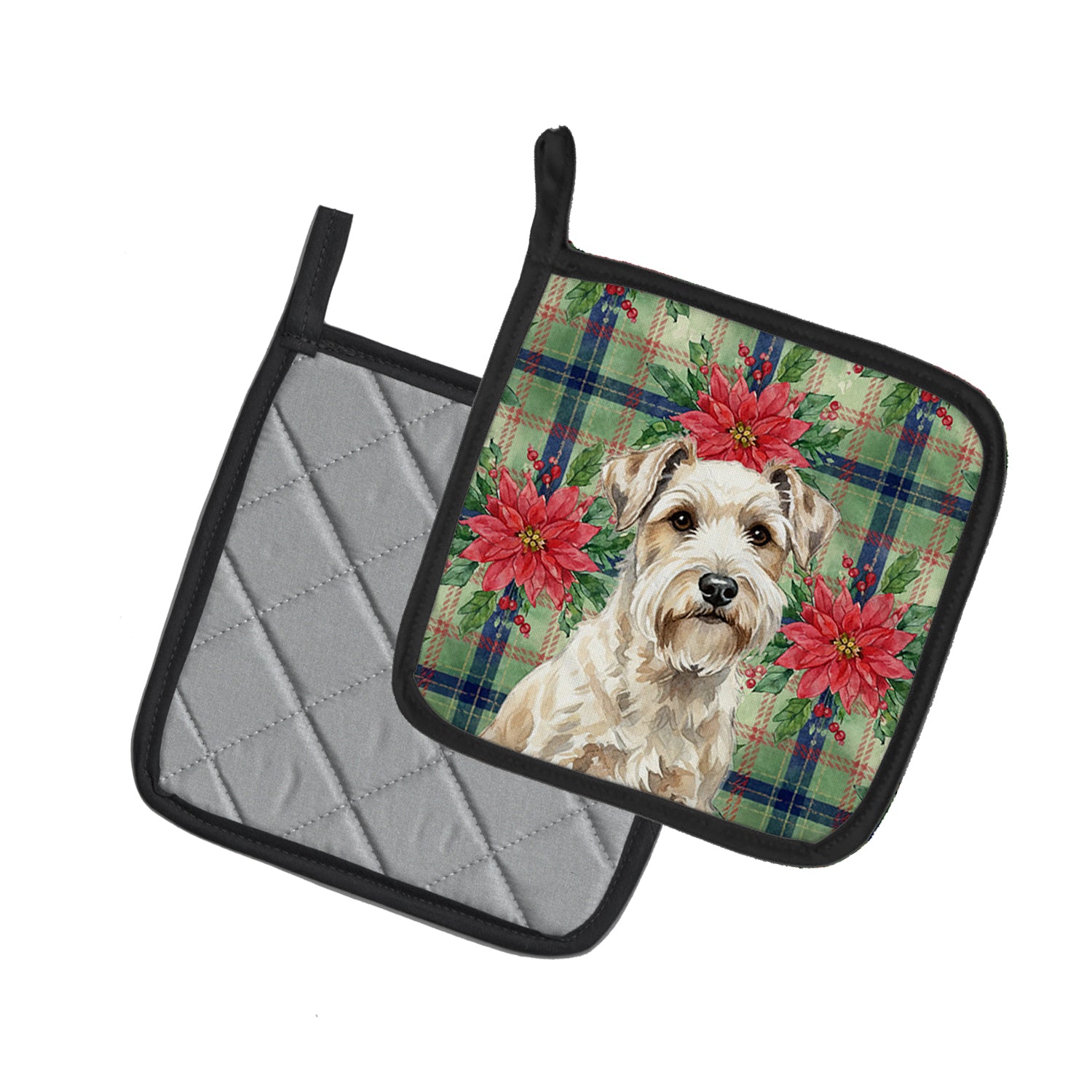 Caroline's Treasures Sealyham Terrier Christmas PoinsettIas Pair of Pot Holders