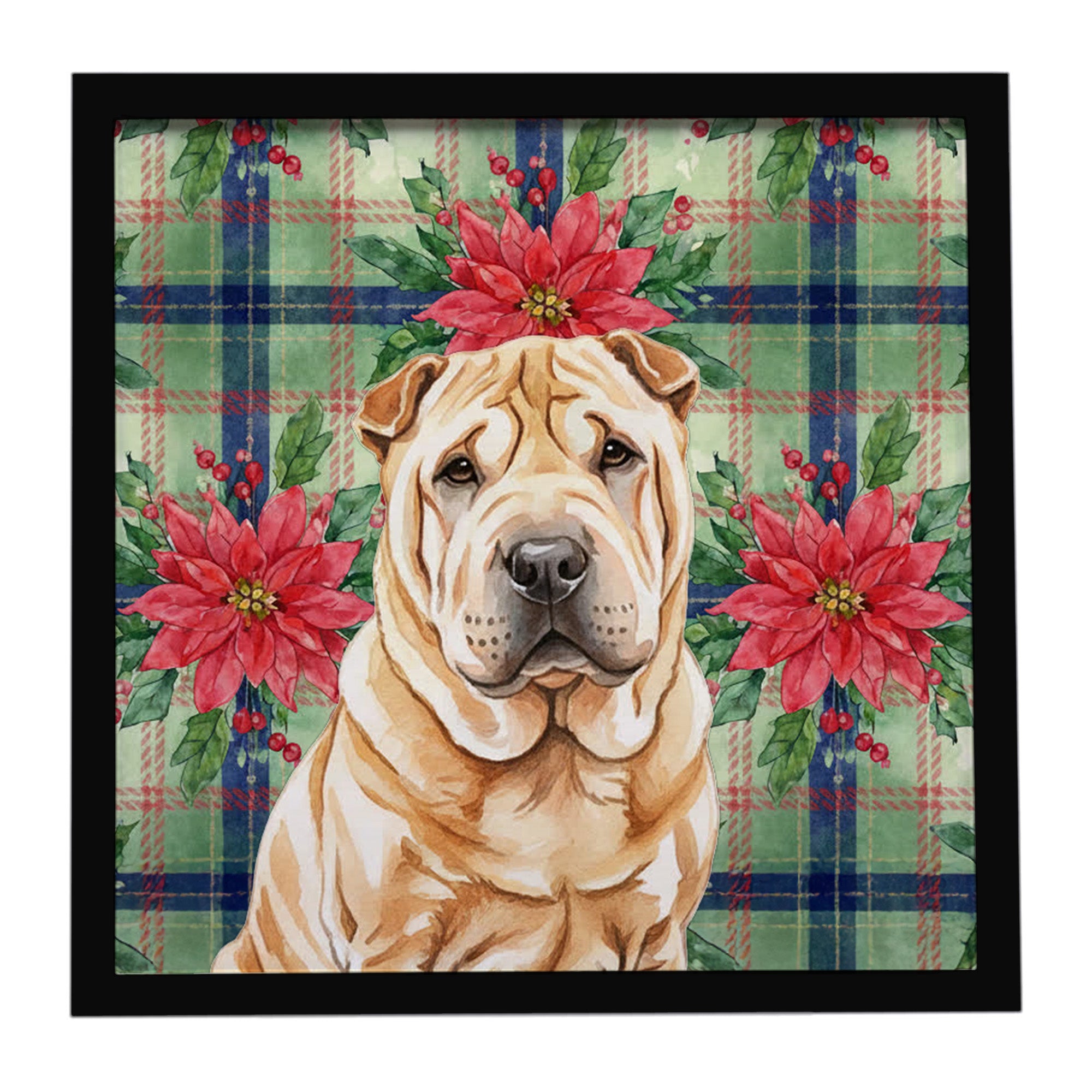 Caroline's Treasures Red Shar Pei Christmas PoinsettIas Framed Metal Print