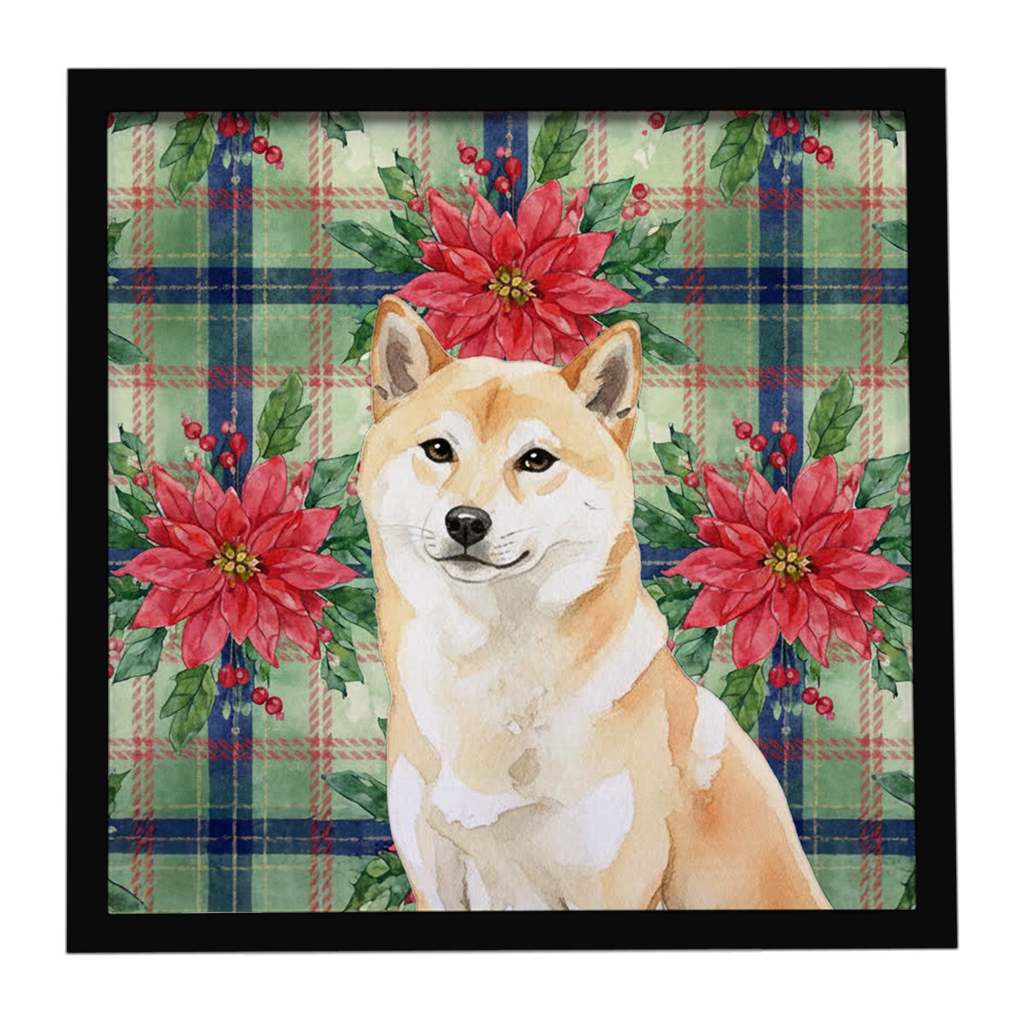 Caroline's Treasures Cream Shiba Inu Christmas PoinsettIas Framed Metal Print