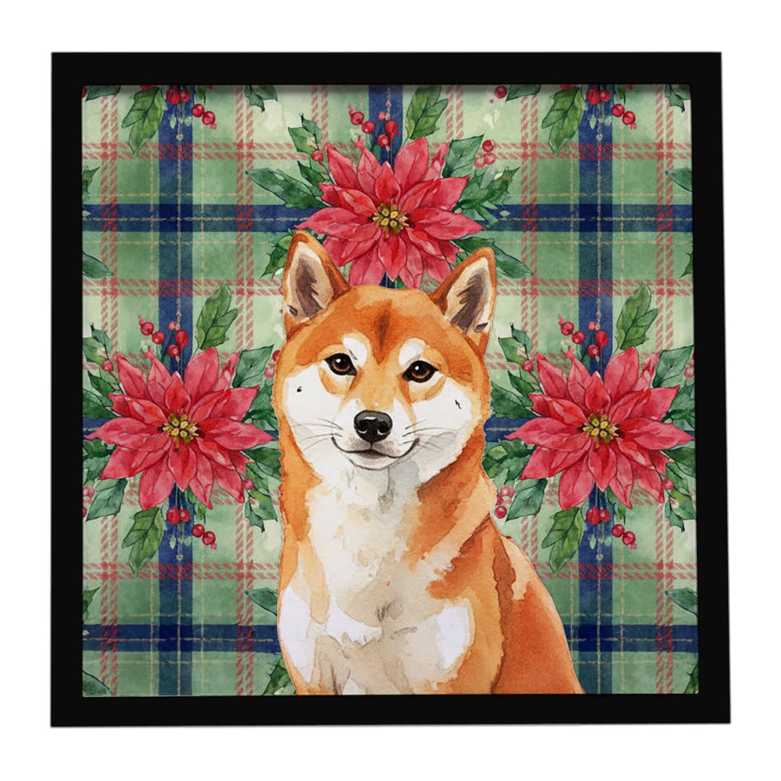 Caroline's Treasures Red Shiba Inu Christmas PoinsettIas Framed Metal Print