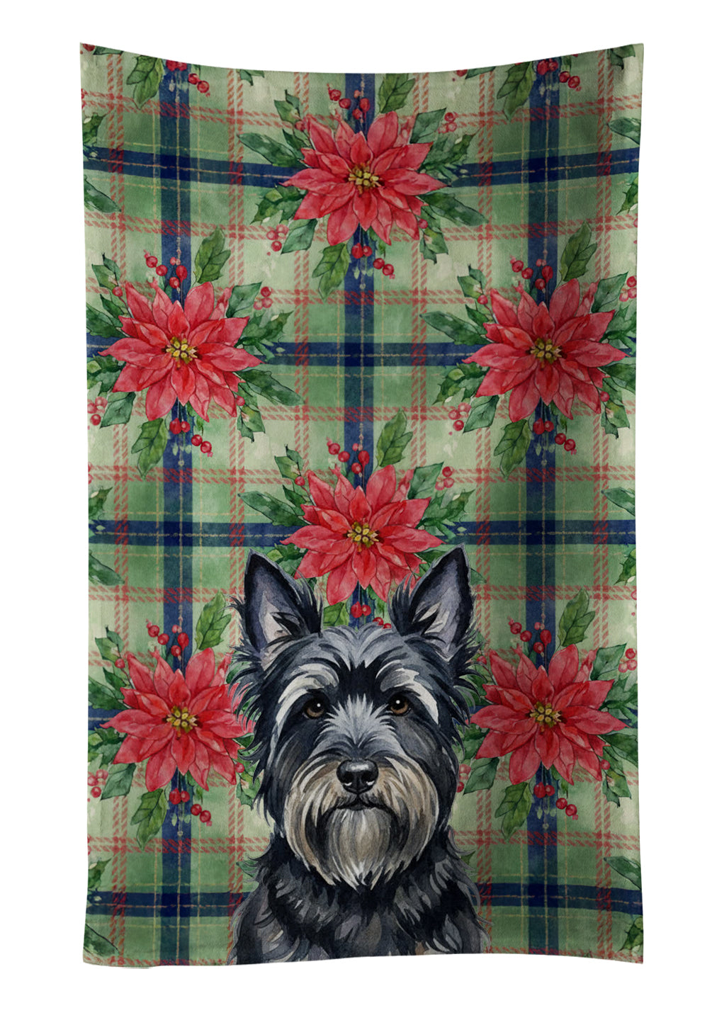 Caroline's Treasures Black Skye Terrier Christmas PoinsettIas Kitchen Towel