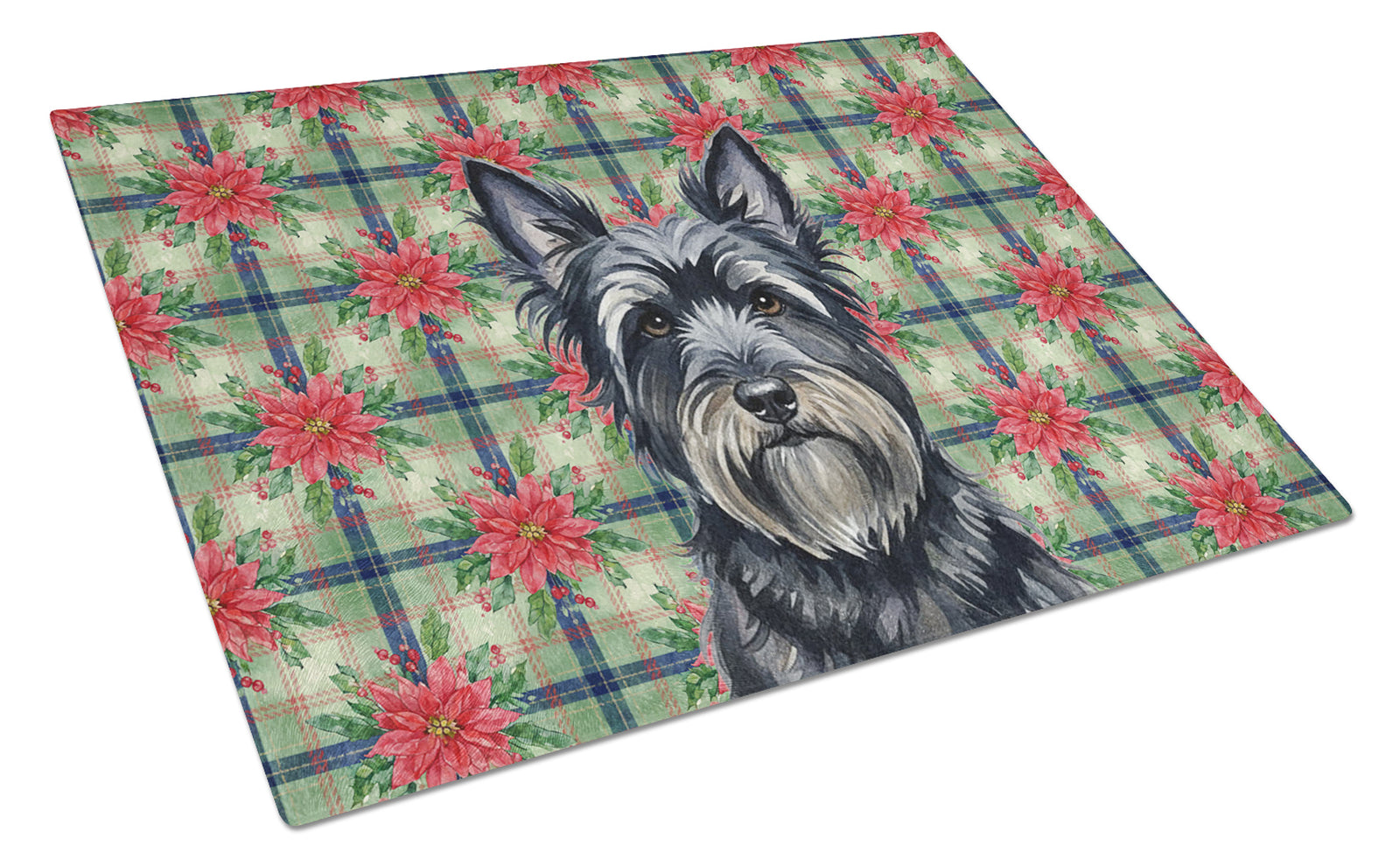 Caroline's Treasures Black Skye Terrier Christmas PoinsettIas Glass Cutting Board