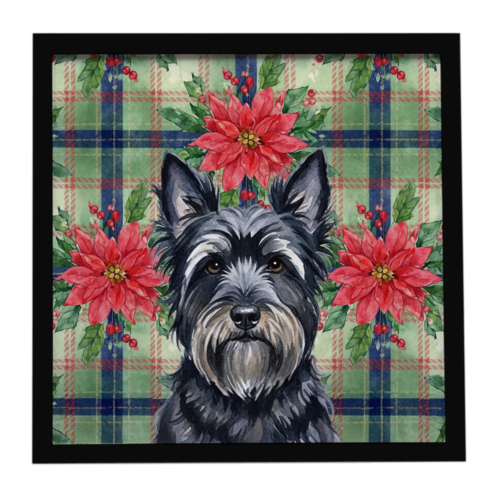 Caroline's Treasures Black Skye Terrier Christmas PoinsettIas Framed Metal Print