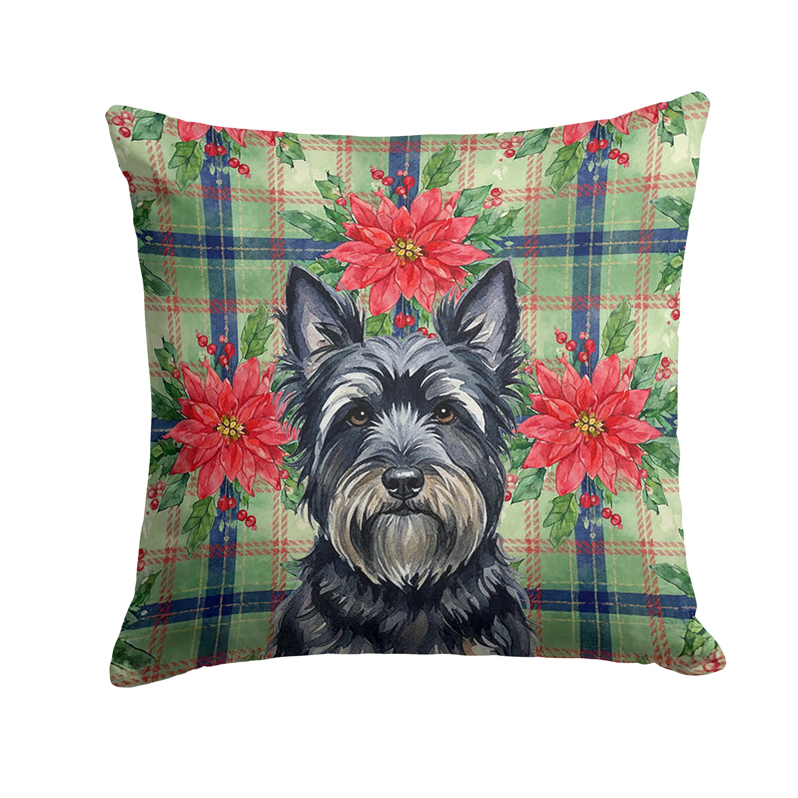 Caroline's Treasures Black Skye Terrier Christmas PoinsettIas Throw Pillow