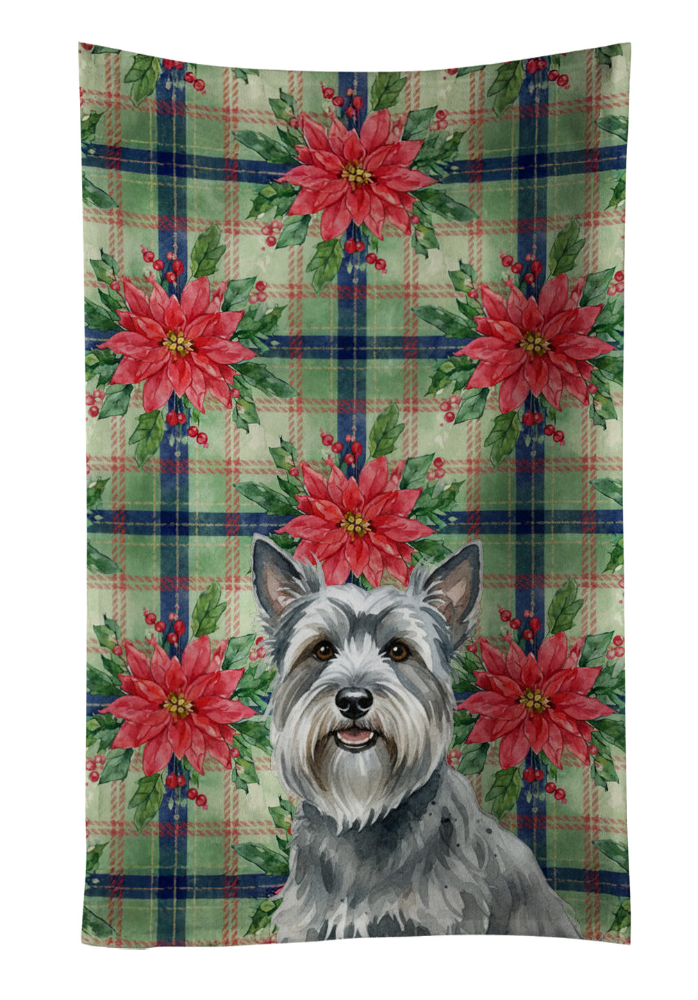 Caroline's Treasures Gray Skye Terrier Christmas PoinsettIas Kitchen Towel