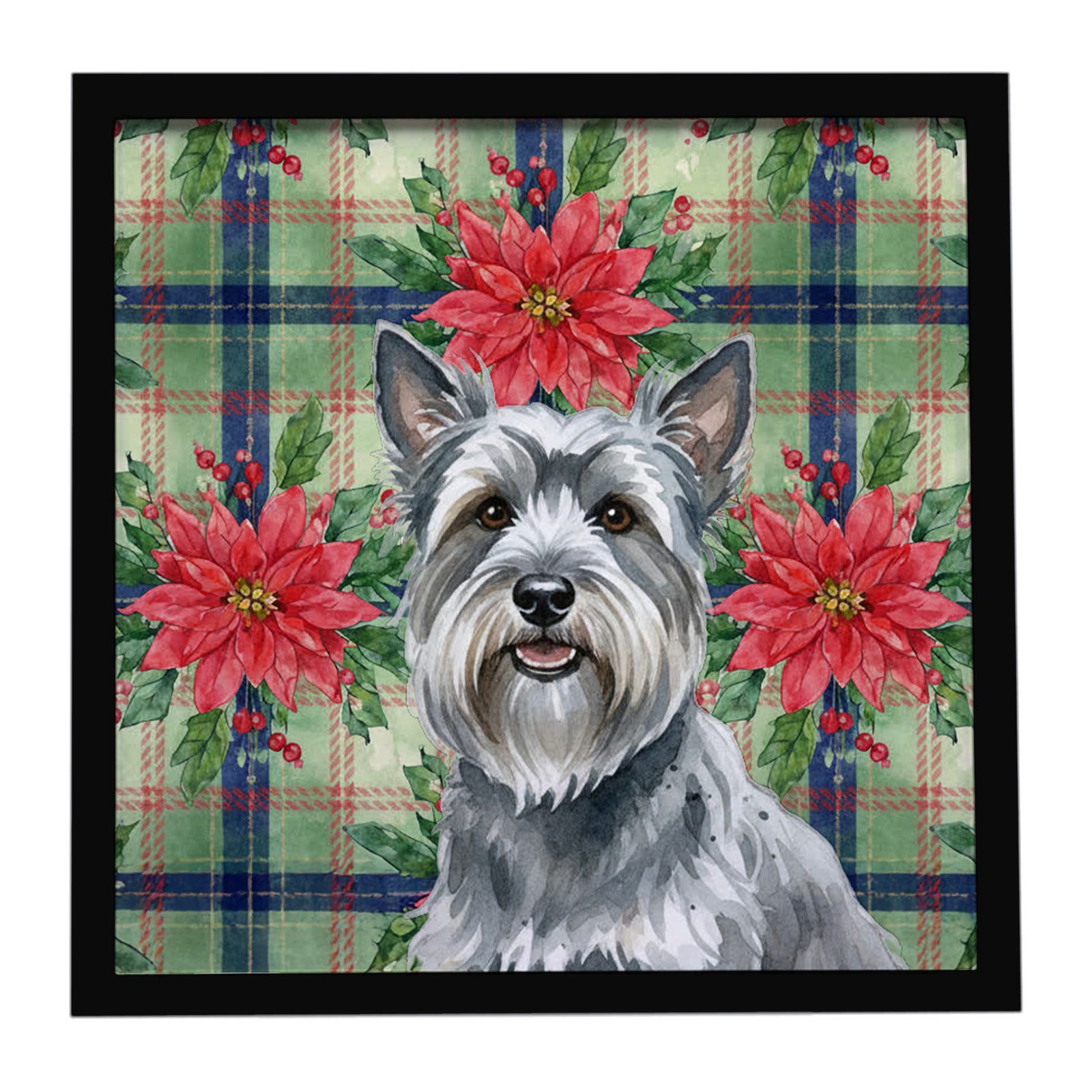 Caroline's Treasures Gray Skye Terrier Christmas PoinsettIas Framed Metal Print