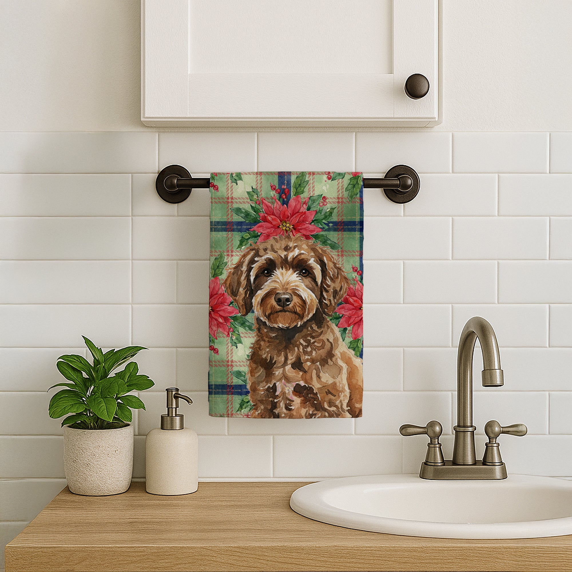 Caroline's Treasures Spanish Water Dog Christmas PoinsettIas Kitchen Towel