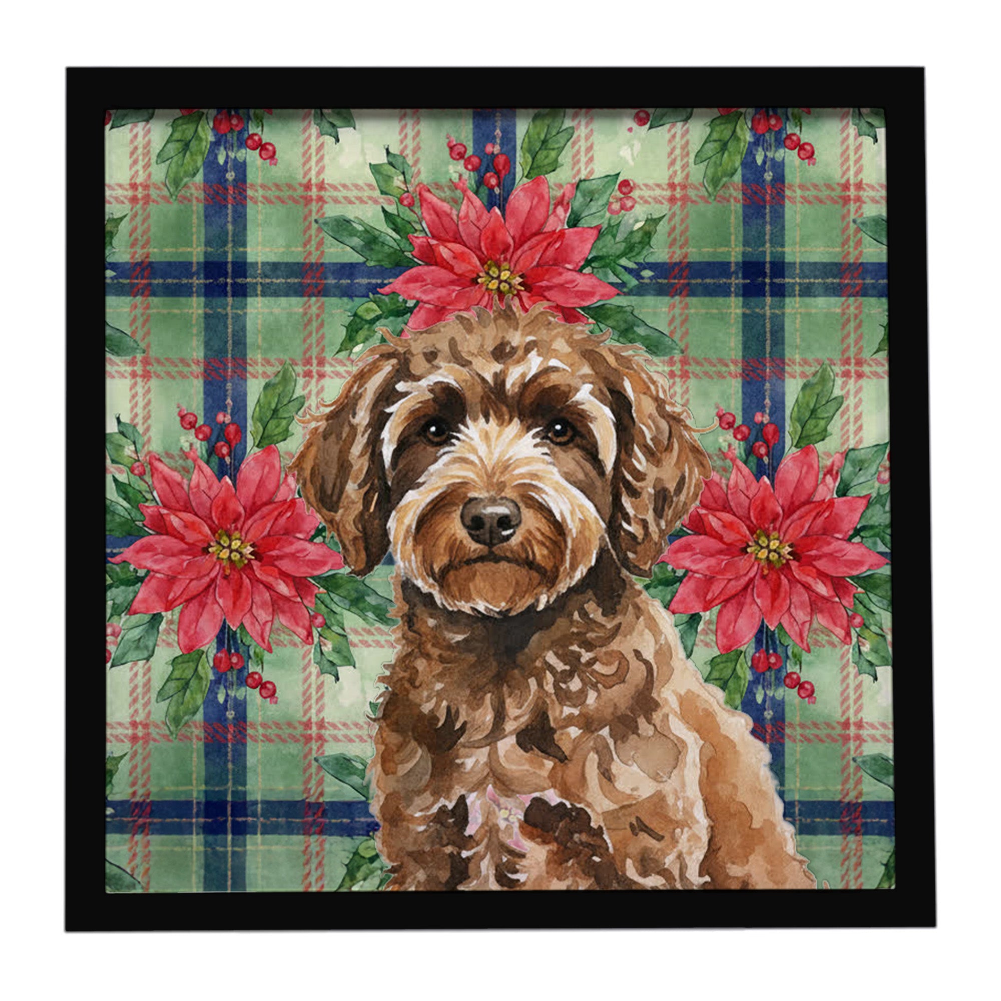 Caroline's Treasures Spanish Water Dog Christmas PoinsettIas Framed Metal Print
