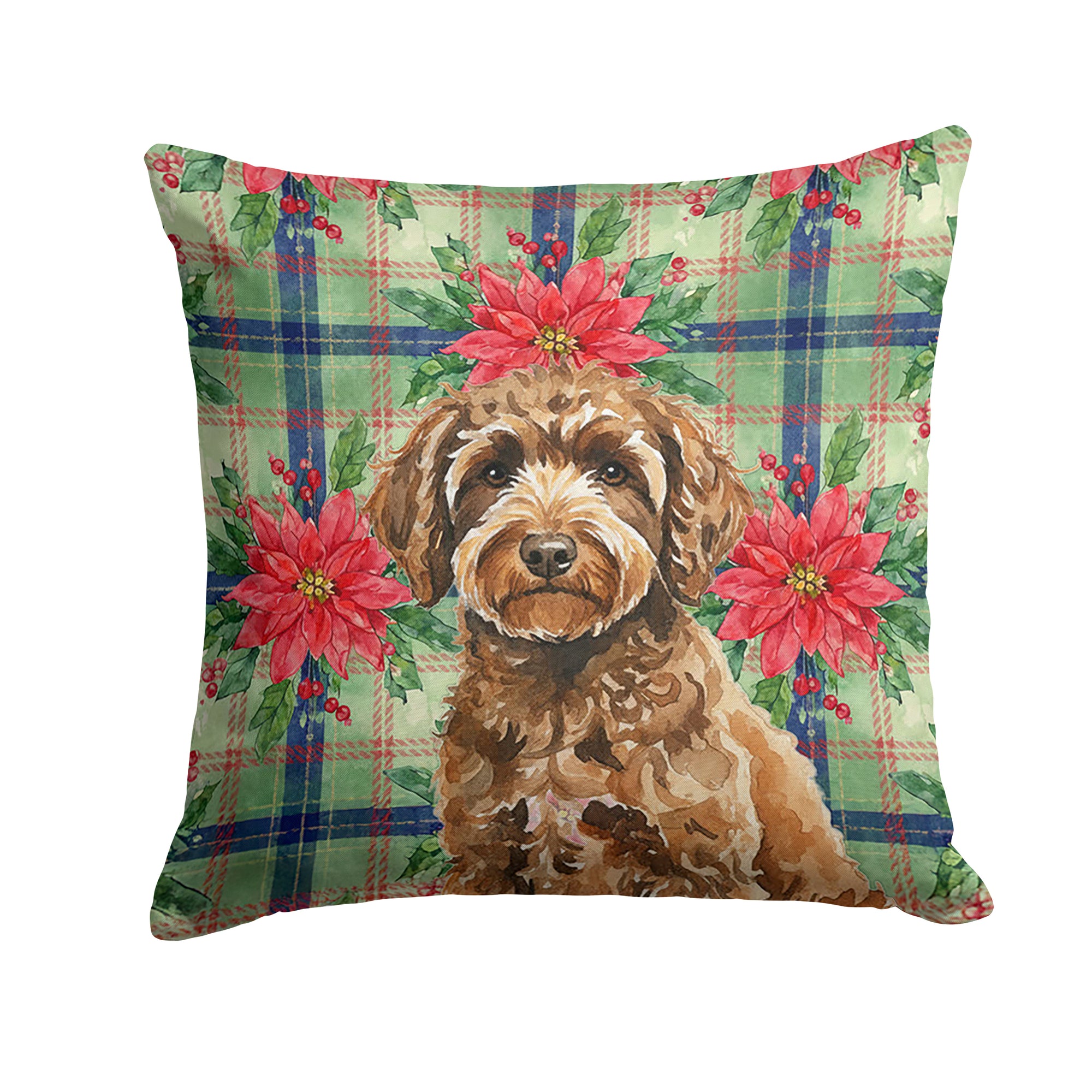 Caroline's Treasures Spanish Water Dog Christmas PoinsettIas Throw Pillow