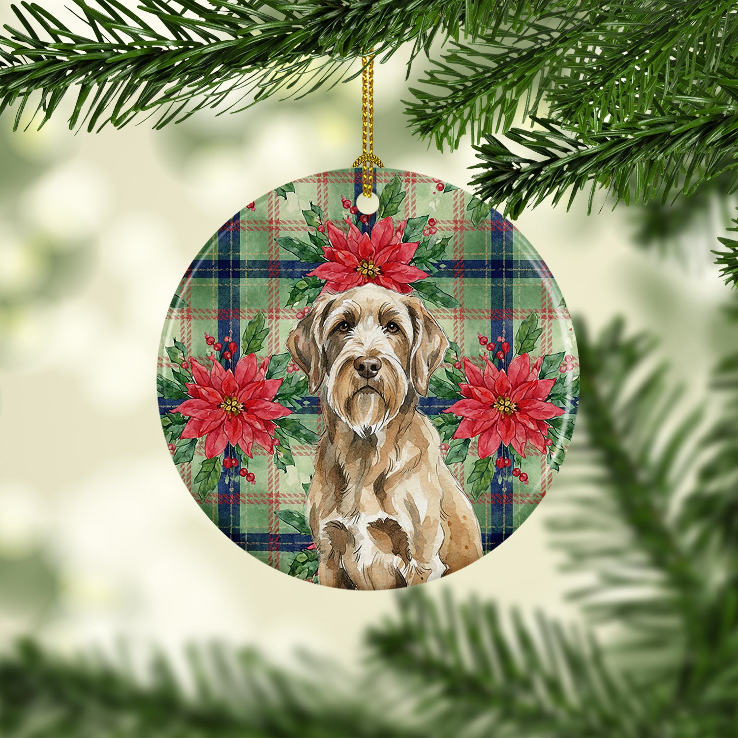 Caroline's Treasures Spinone Italiano Christmas PoinsettIas Ceramic Ornament