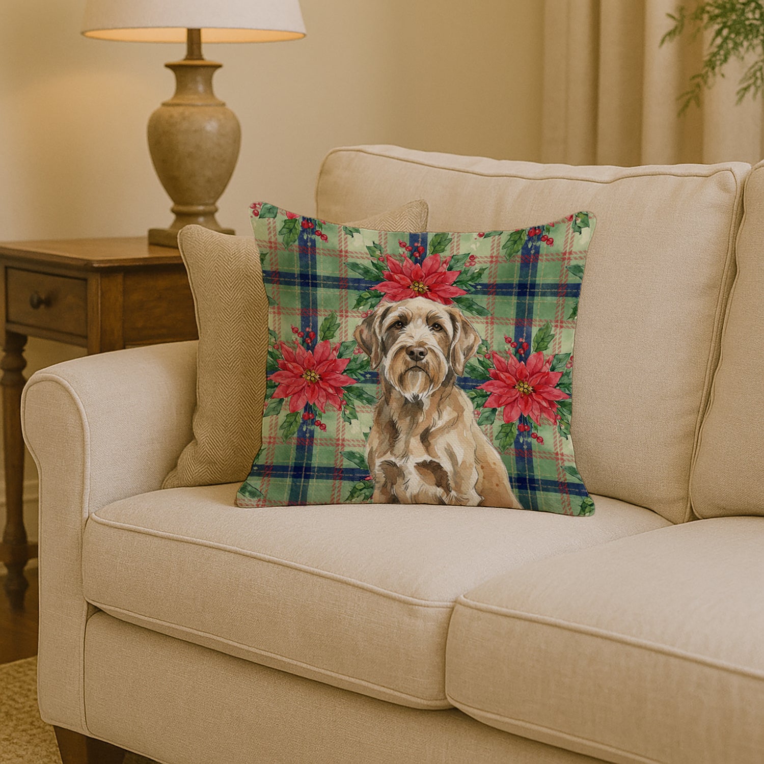 Caroline's Treasures Spinone Italiano Christmas PoinsettIas Throw Pillow