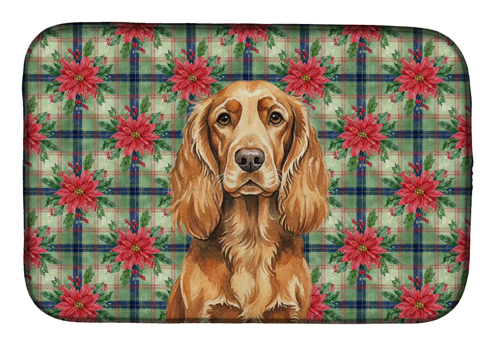 Caroline's Treasures Sussex Spaniel Christmas PoinsettIas Dish Drying Mat