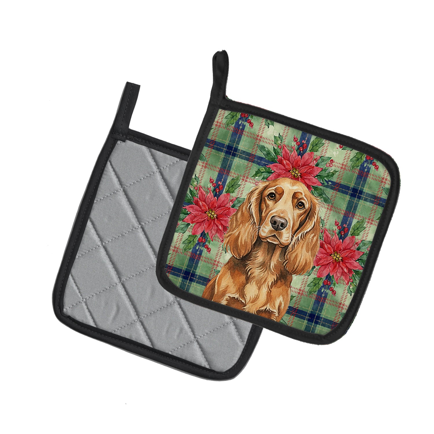 Caroline's Treasures Sussex Spaniel Christmas PoinsettIas Pair of Pot Holders