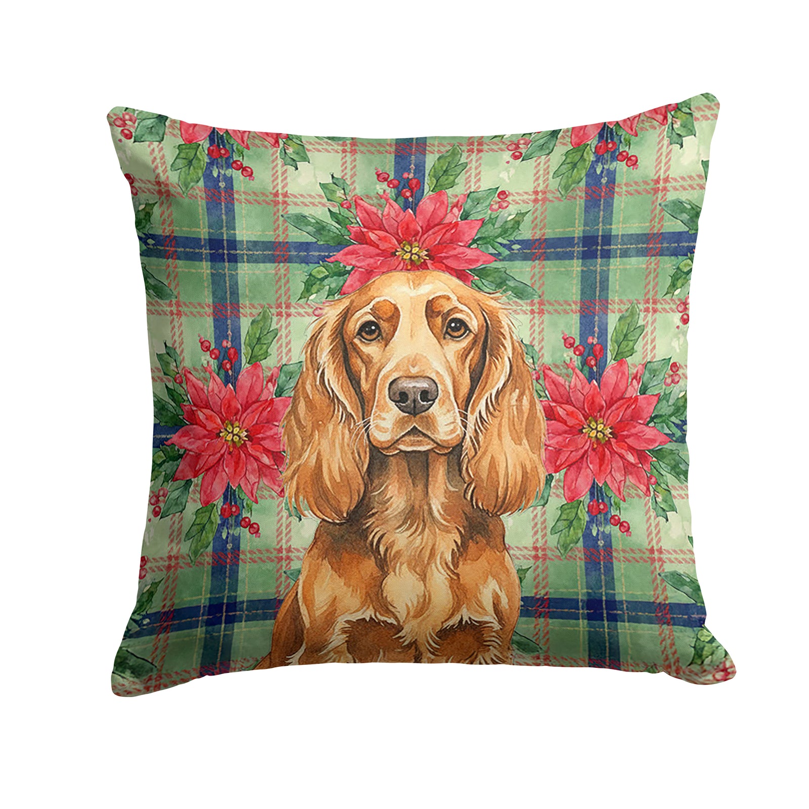 Caroline's Treasures Sussex Spaniel Christmas PoinsettIas Throw Pillow