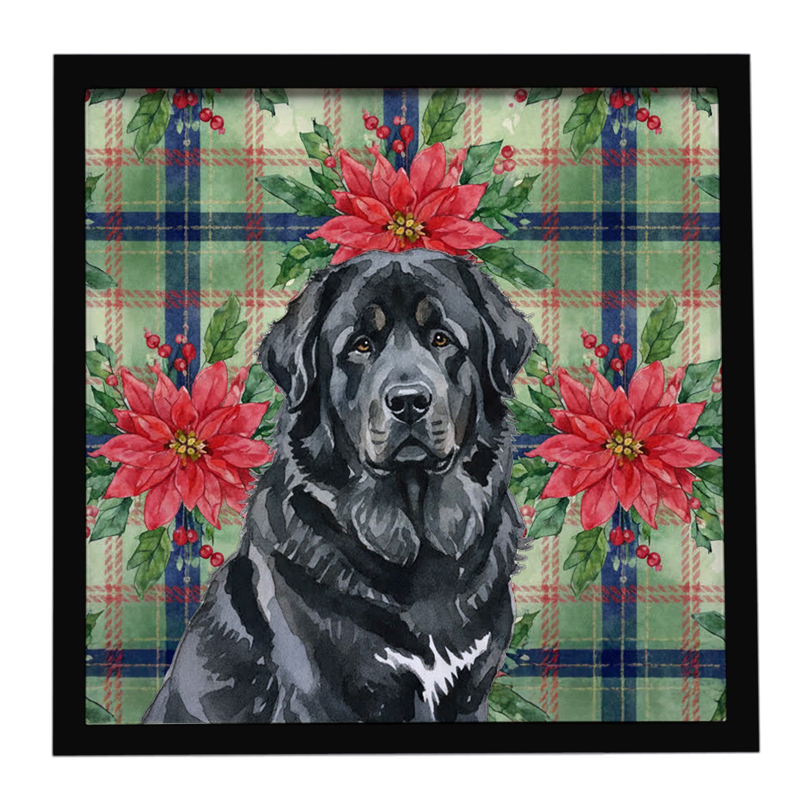 Caroline's Treasures Black Tibetan Mastiff Christmas PoinsettIas Framed Metal Print