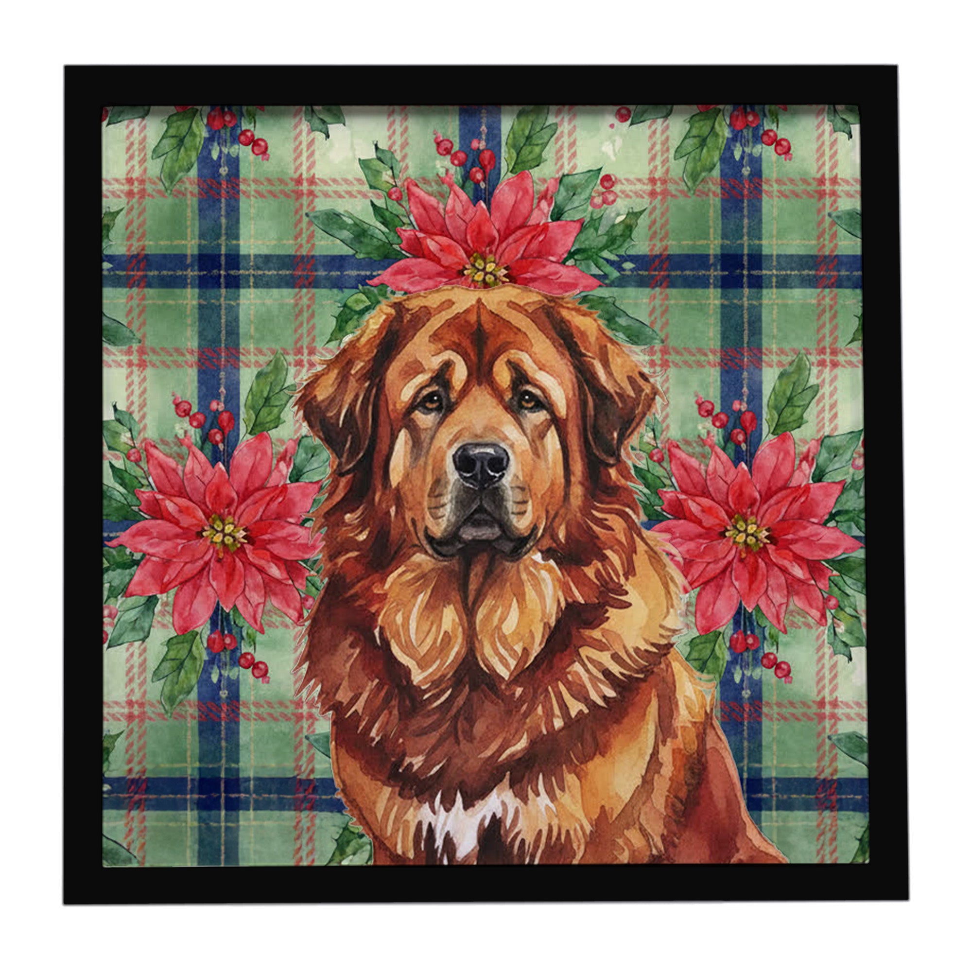 Caroline's Treasures Red Gold Tibetan Mastiff Christmas PoinsettIas Framed Metal Print
