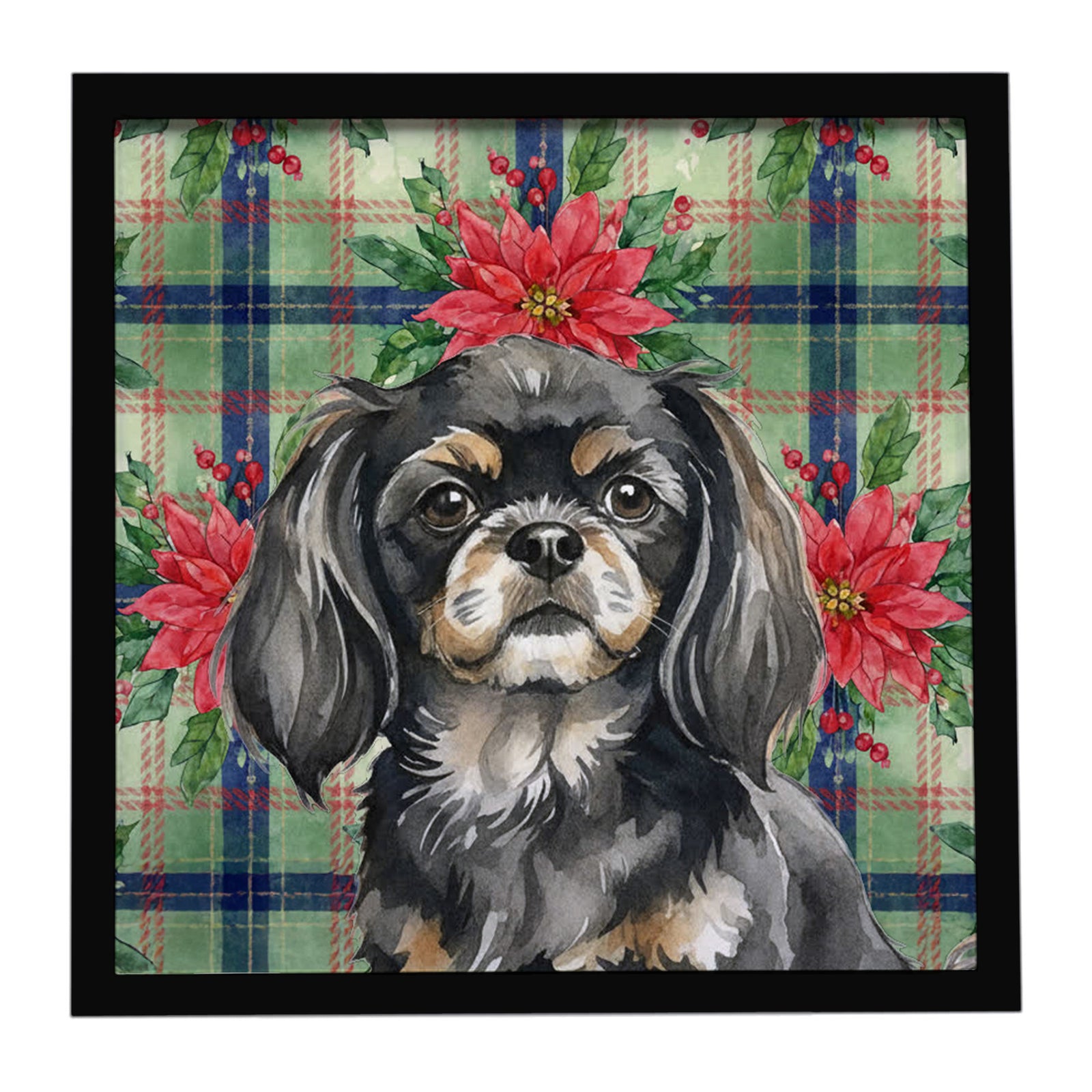 Caroline's Treasures Black and Tan Tibetan Spaniel Christmas PoinsettIas Framed Metal Print