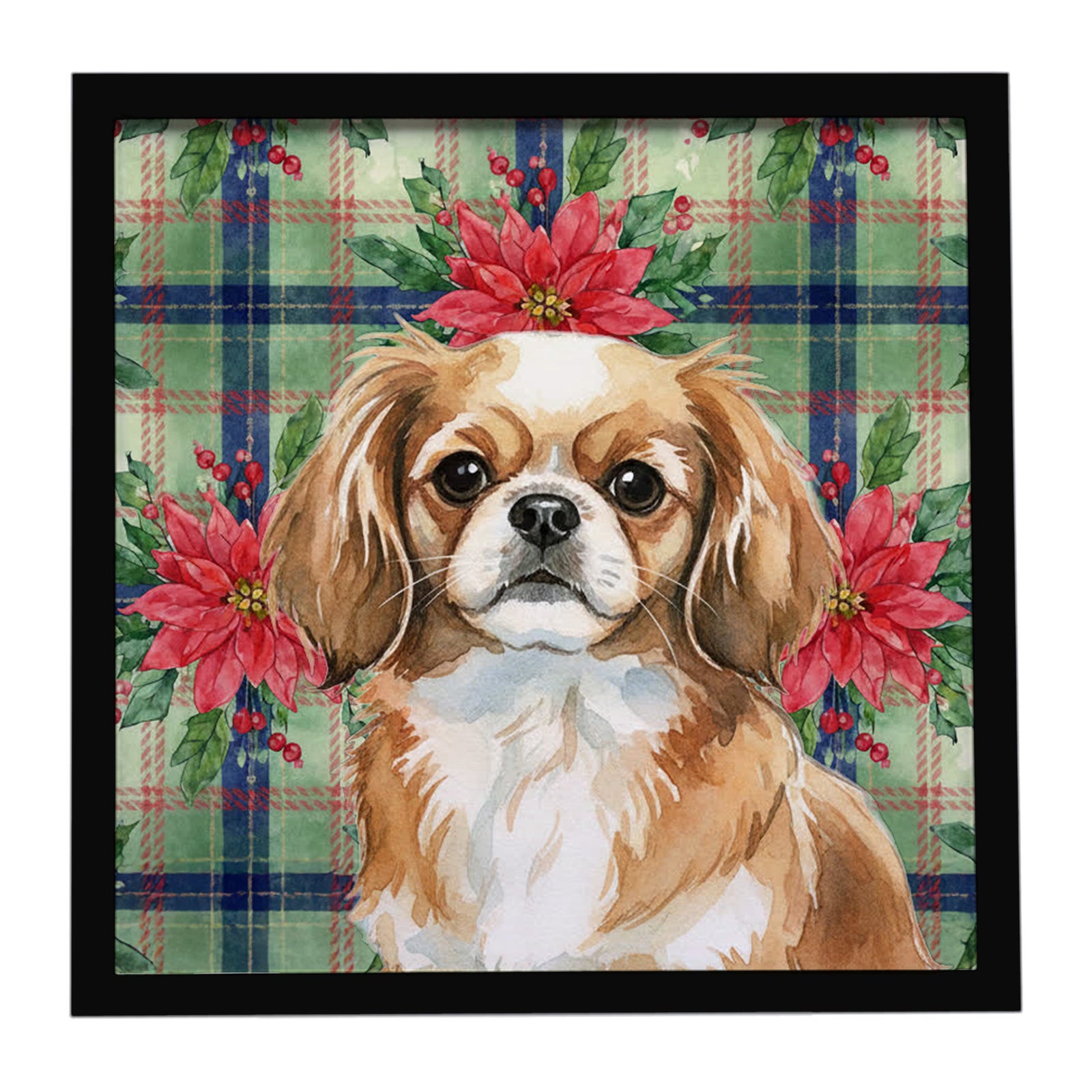 Caroline's Treasures Tibetan Spaniel Christmas PoinsettIas Framed Metal Print