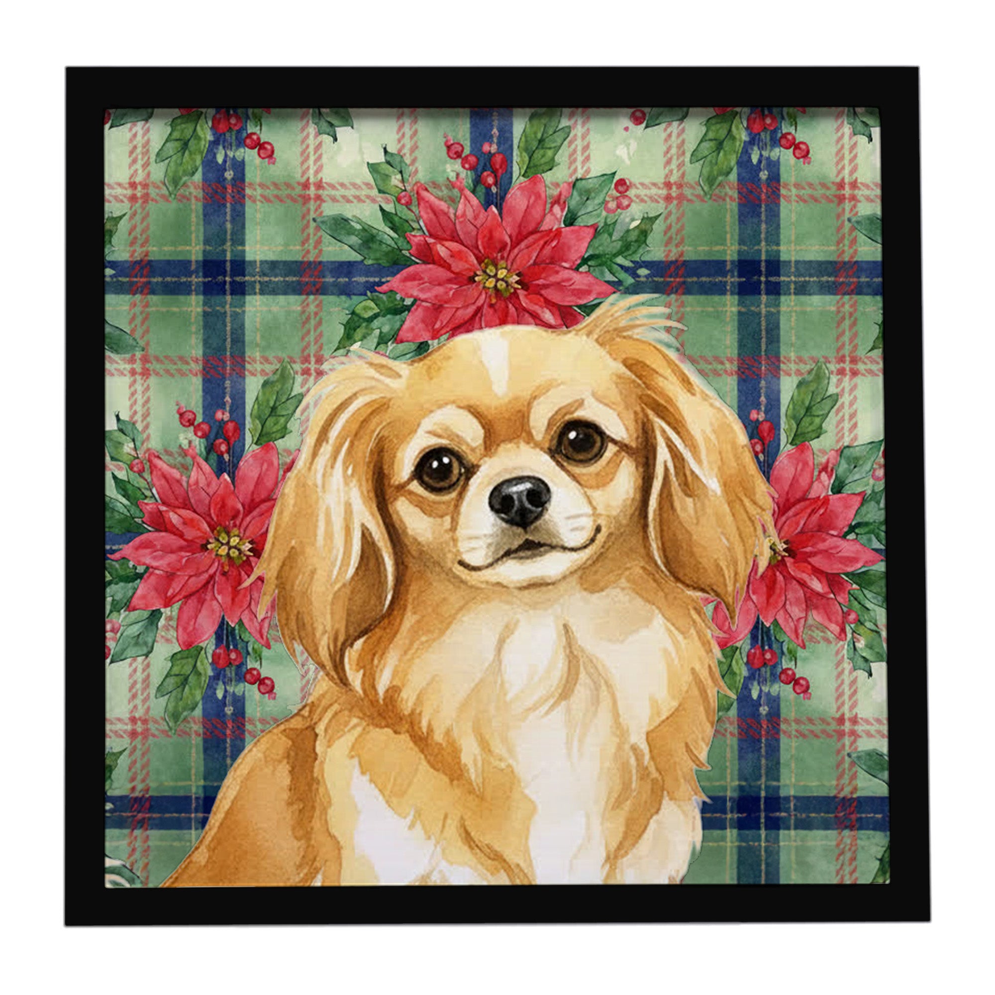 Caroline's Treasures Gold Tibetan Spaniel Christmas PoinsettIas Framed Metal Print